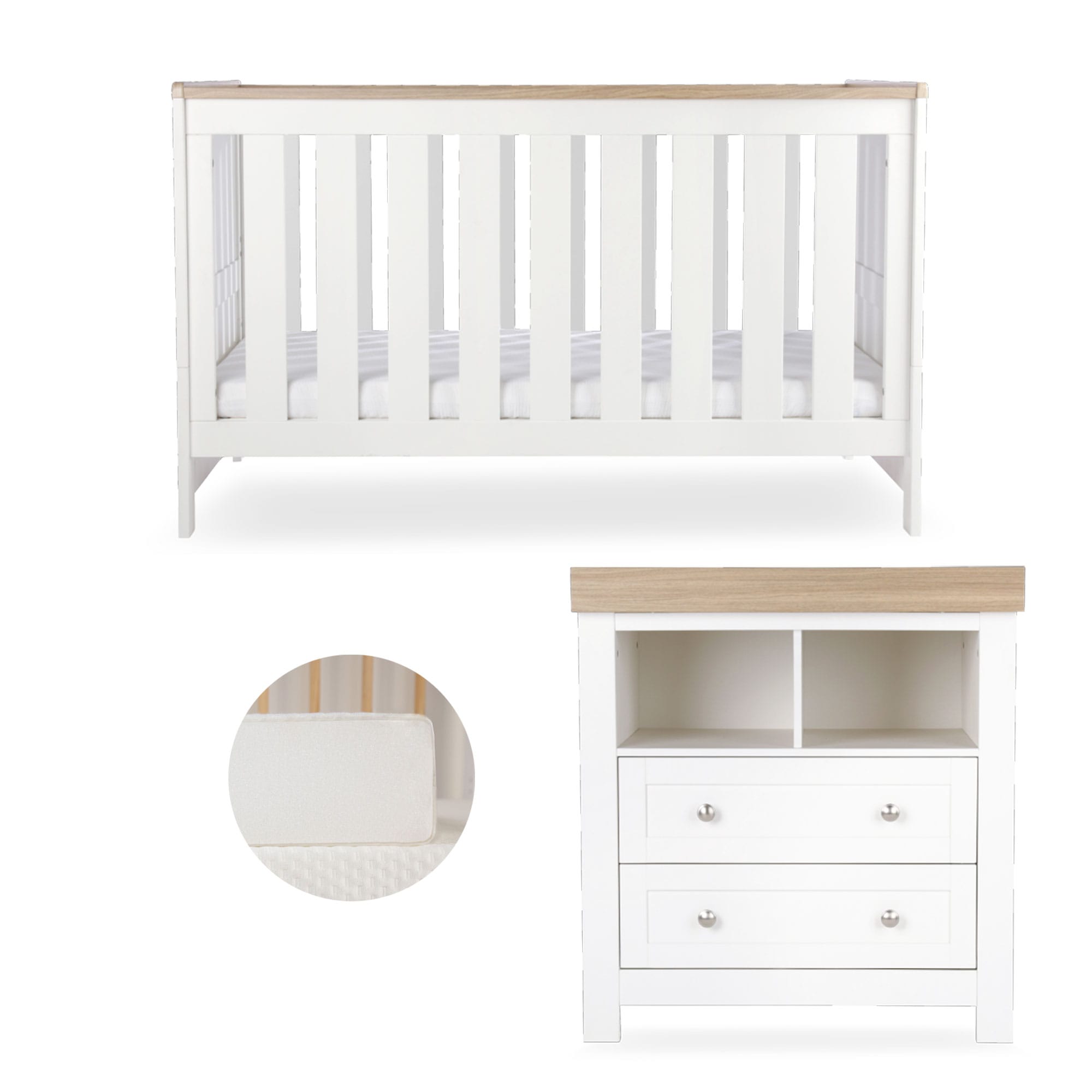 CuddleCo Burford 2 Piece Nursery Room Set in White/Oak Nursery Room Sets FRN/CUD/155593/FM 5060971155593