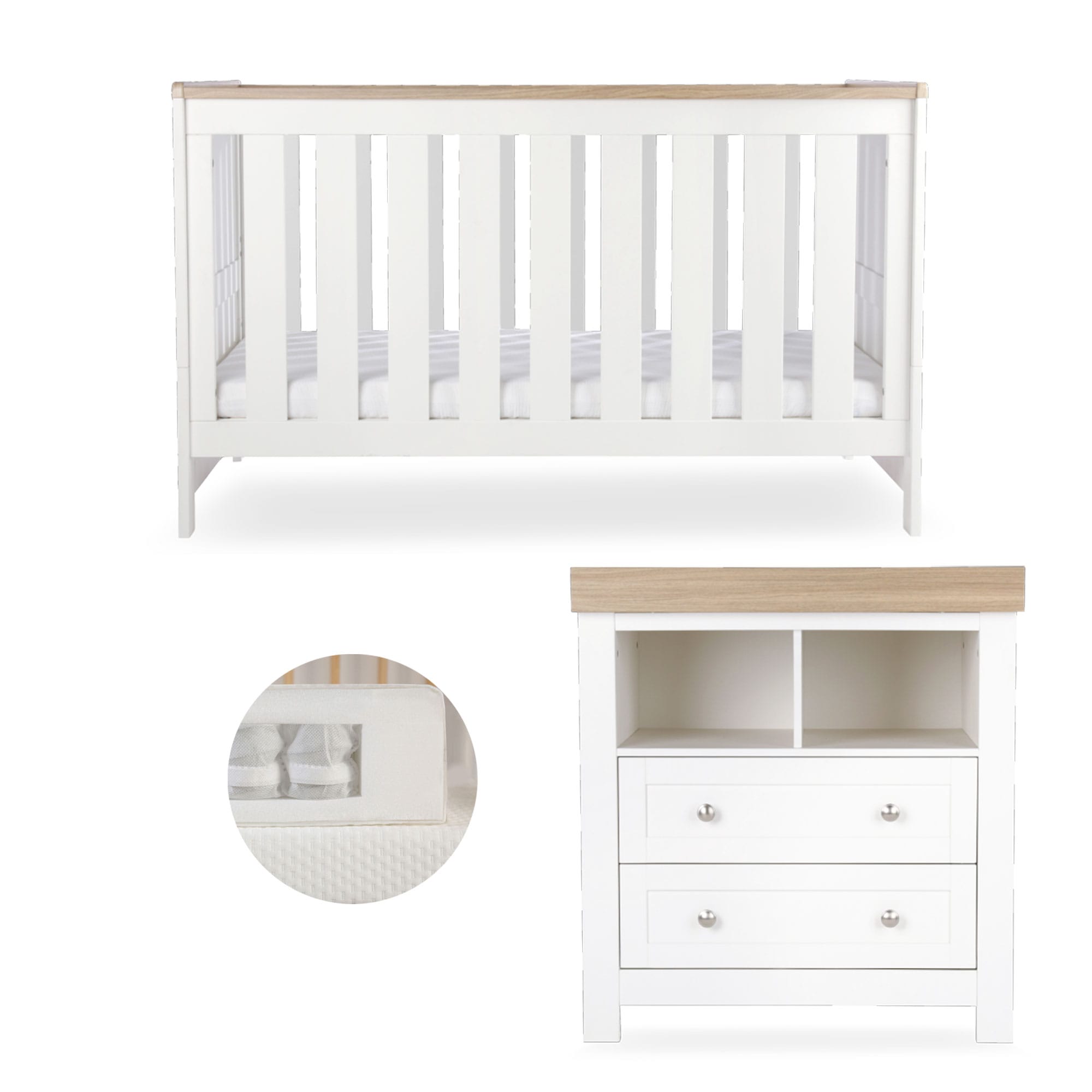 CuddleCo Burford 2 Piece Nursery Room Set in White/Oak Nursery Room Sets FRN/CUD/155593/PS 5060971155593