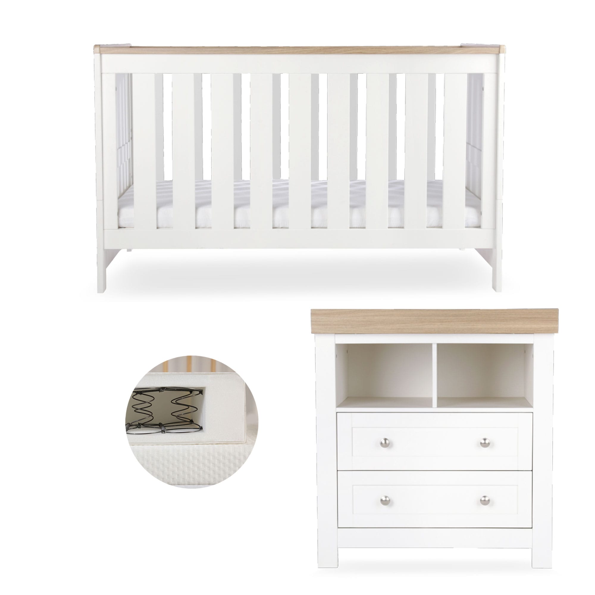 CuddleCo Burford 2 Piece Nursery Room Set in White/Oak Nursery Room Sets FRN/CUD/155593/SM 5060971155593