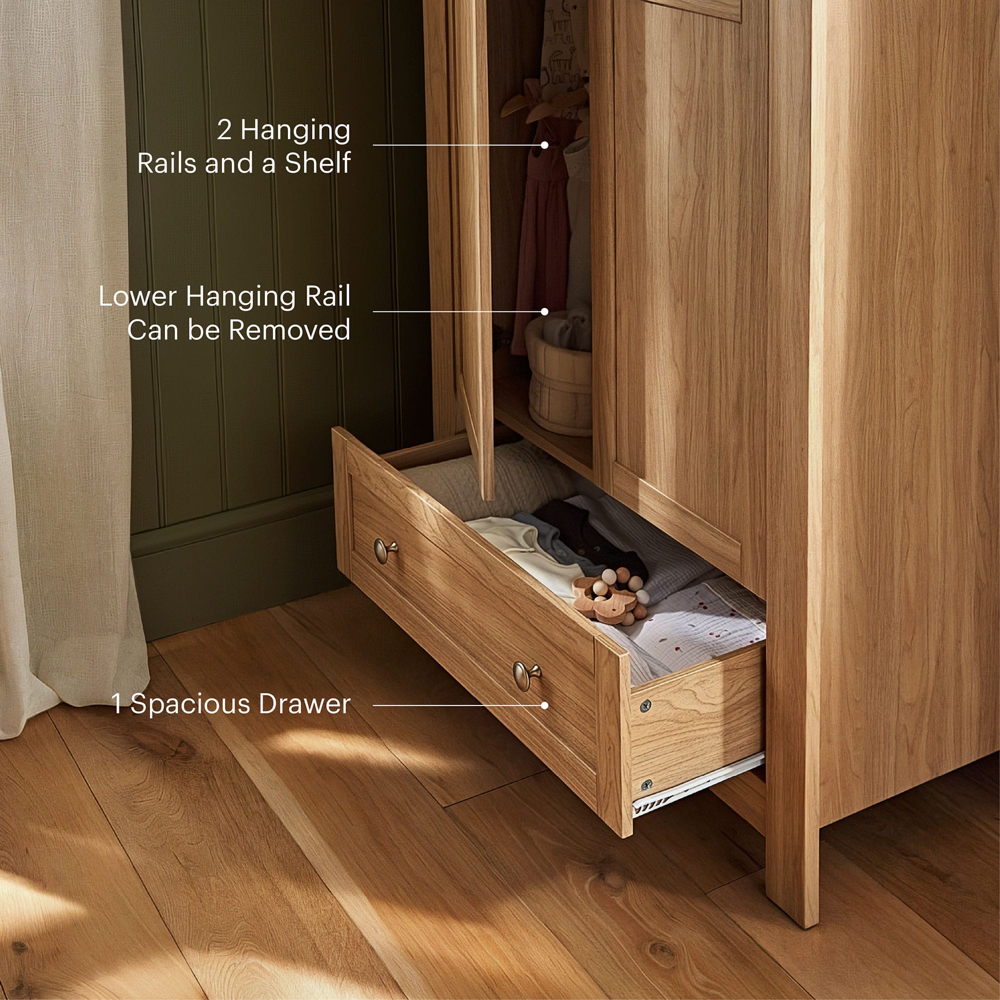 CuddleCo Burford 3 Piece Nursery Room Set in Oak Nursery Room Sets