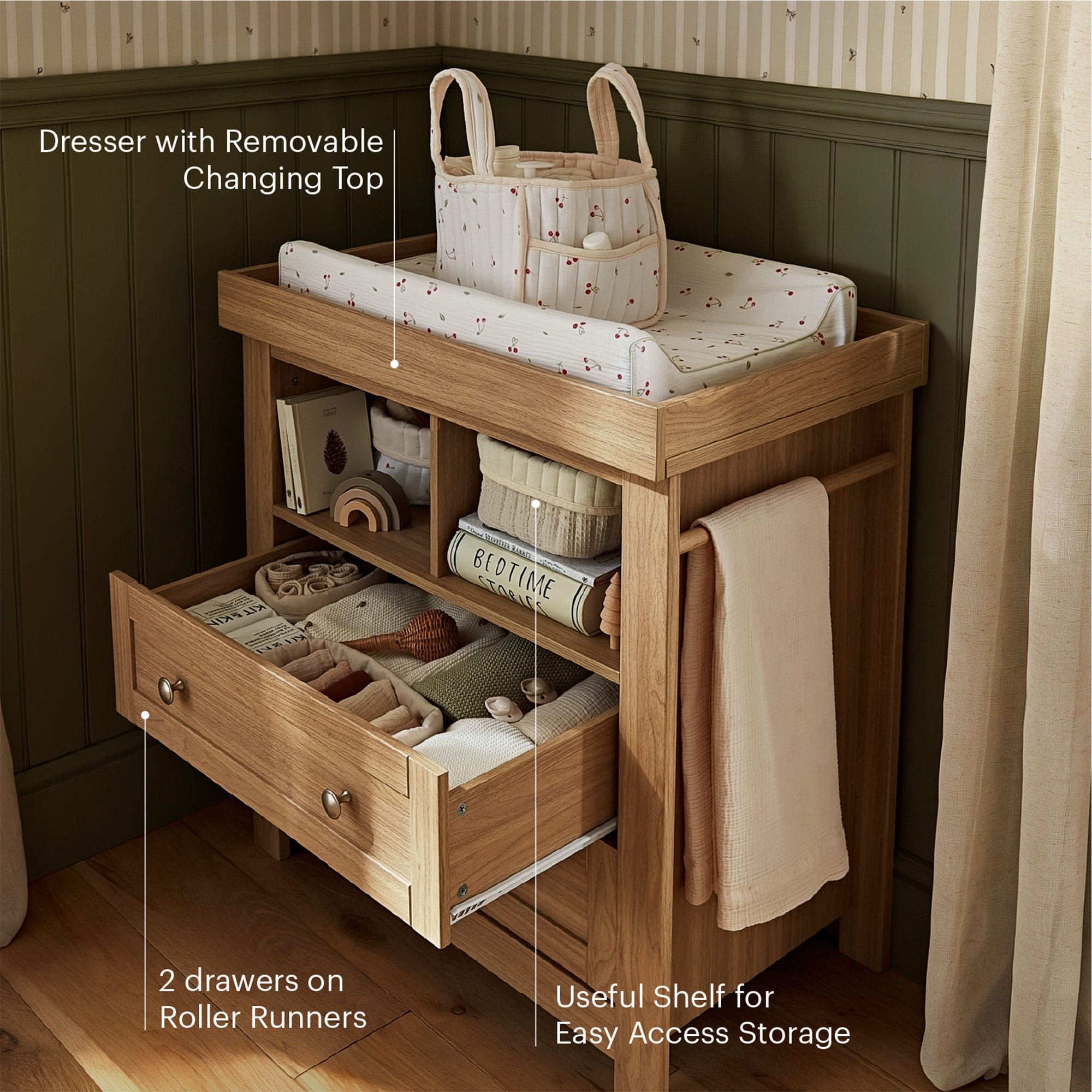 CuddleCo Burford 3 Piece Nursery Room Set in Oak Nursery Room Sets