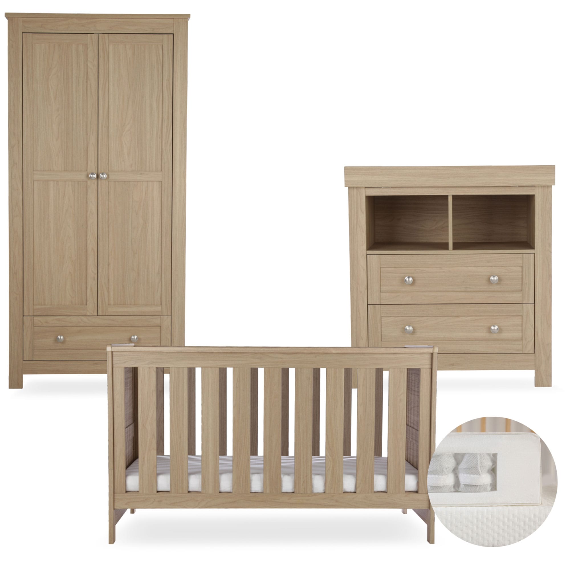 CuddleCo Burford 3 Piece Nursery Room Set in Oak Nursery Room Sets FRN/CUD/155692/PS 5060971155692