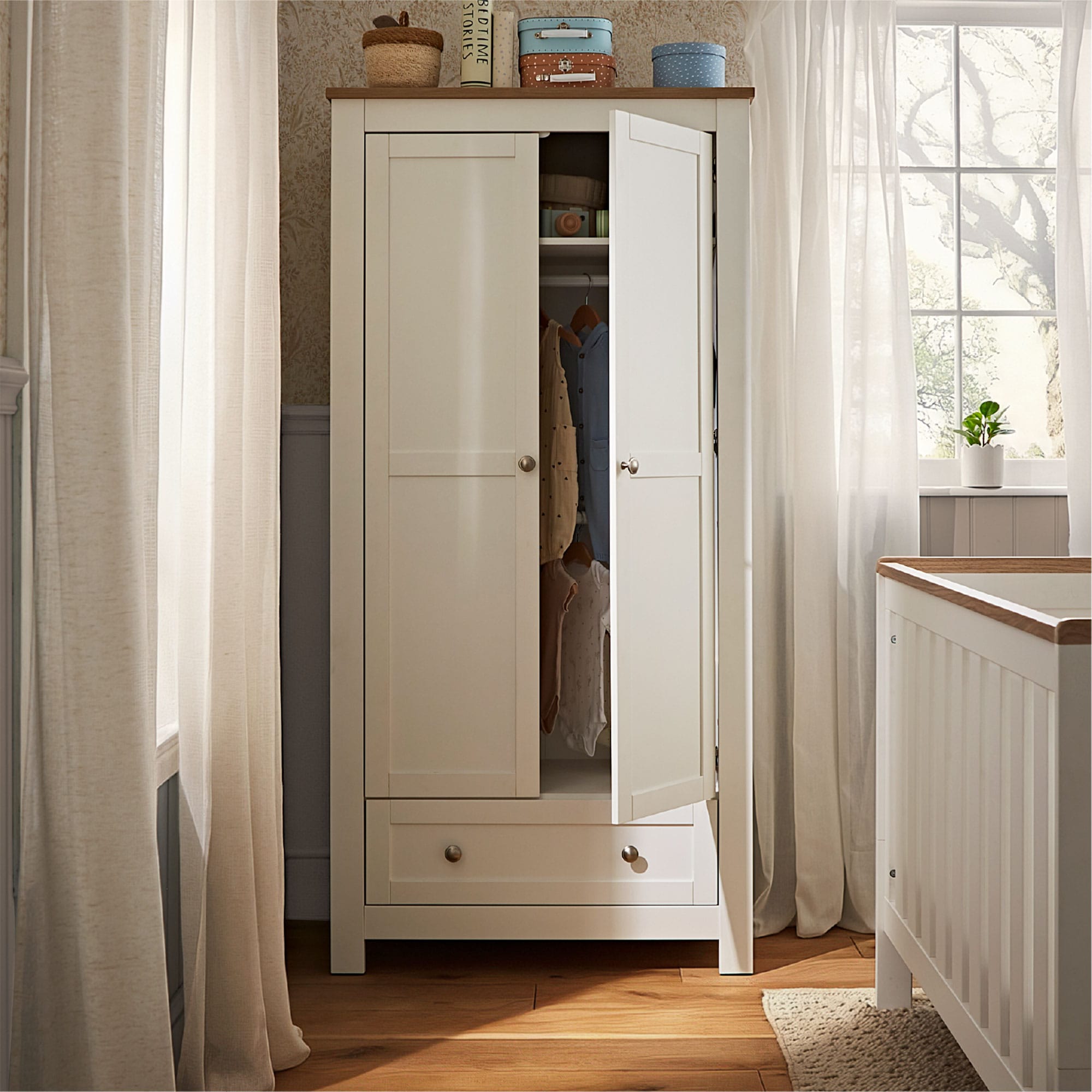 CuddleCo Burford 3 Piece Nursery Room Set in White/Oak Nursery Room Sets