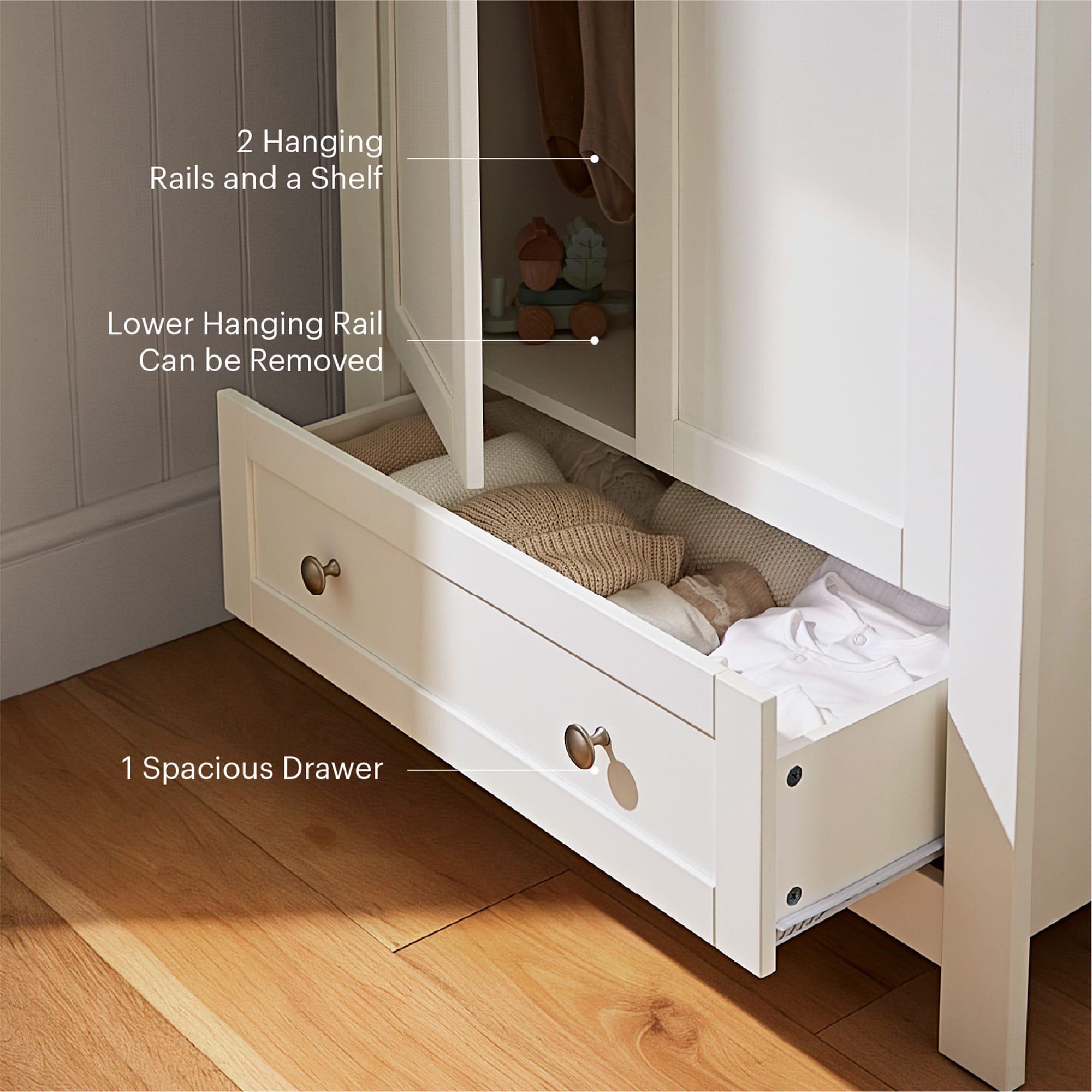 CuddleCo Burford 3 Piece Nursery Room Set in White/Oak Nursery Room Sets