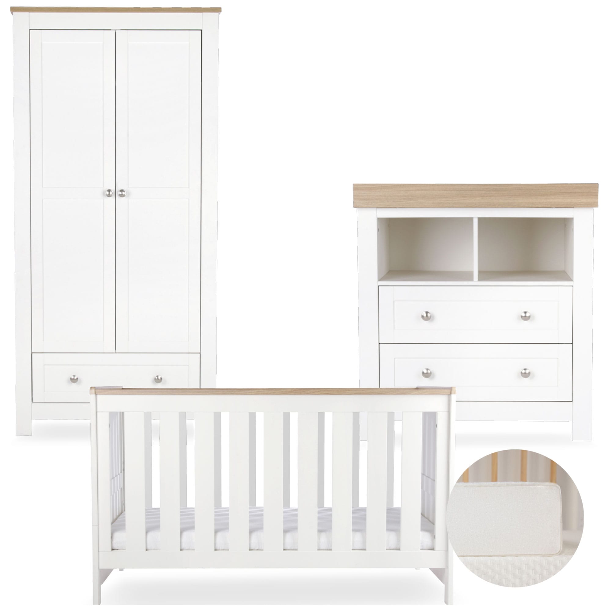 CuddleCo Burford 3 Piece Nursery Room Set in White/Oak Nursery Room Sets FRN/CUD/155586/FM 5060971155586