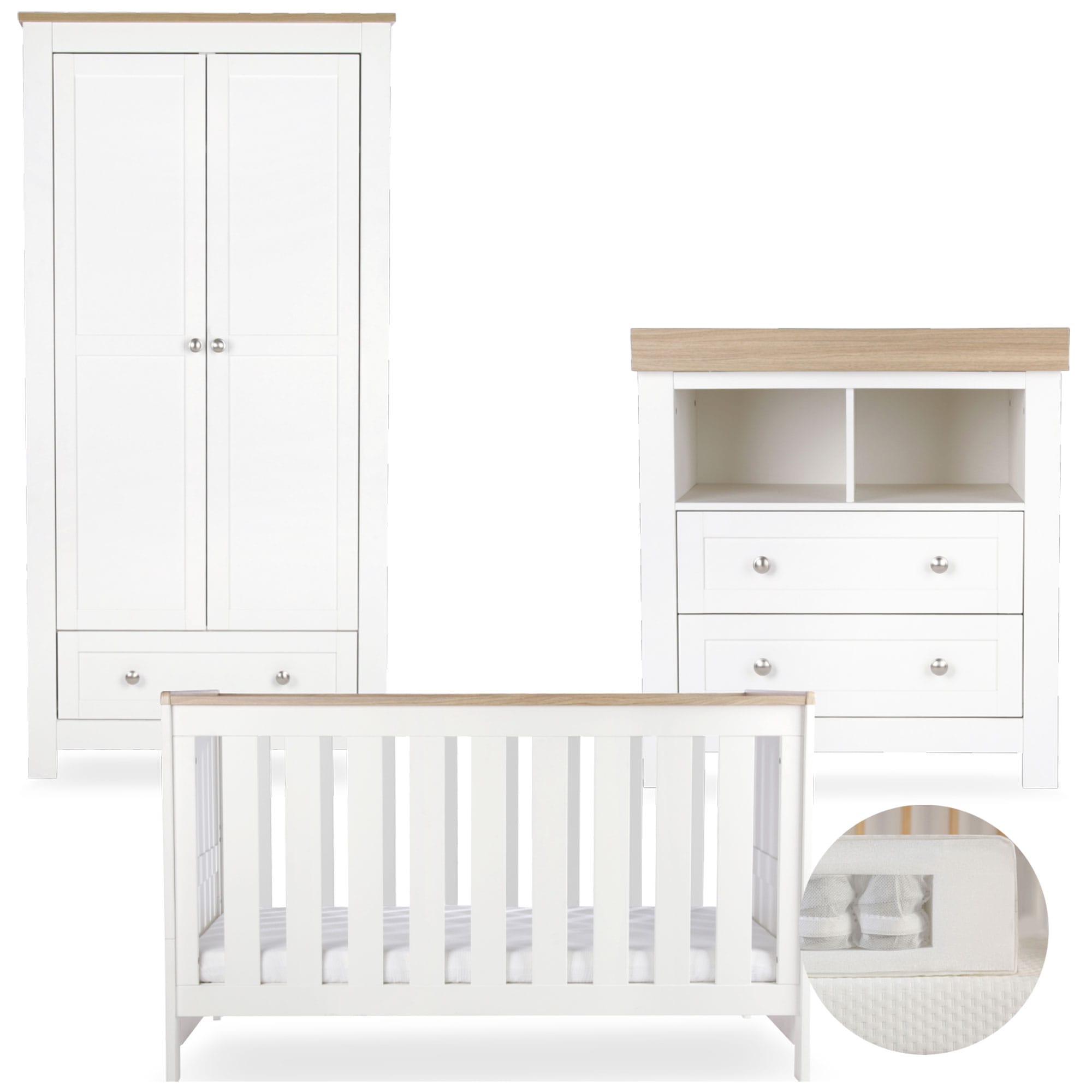 CuddleCo Burford 3 Piece Nursery Room Set in White/Oak Nursery Room Sets FRN/CUD/155586/PS 5060971155586