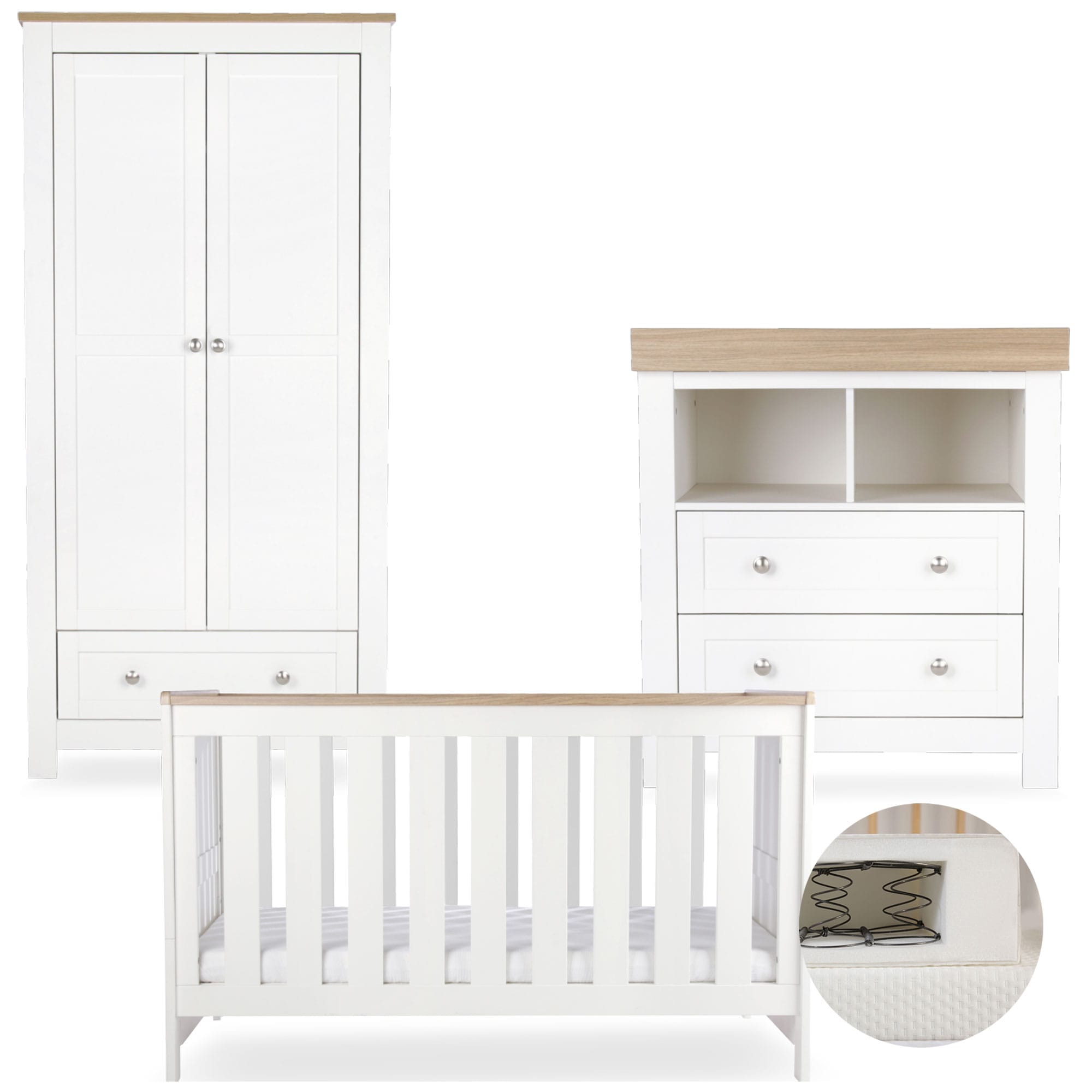 CuddleCo Burford 3 Piece Nursery Room Set in White/Oak Nursery Room Sets FRN/CUD/155586/SM 5060971155586