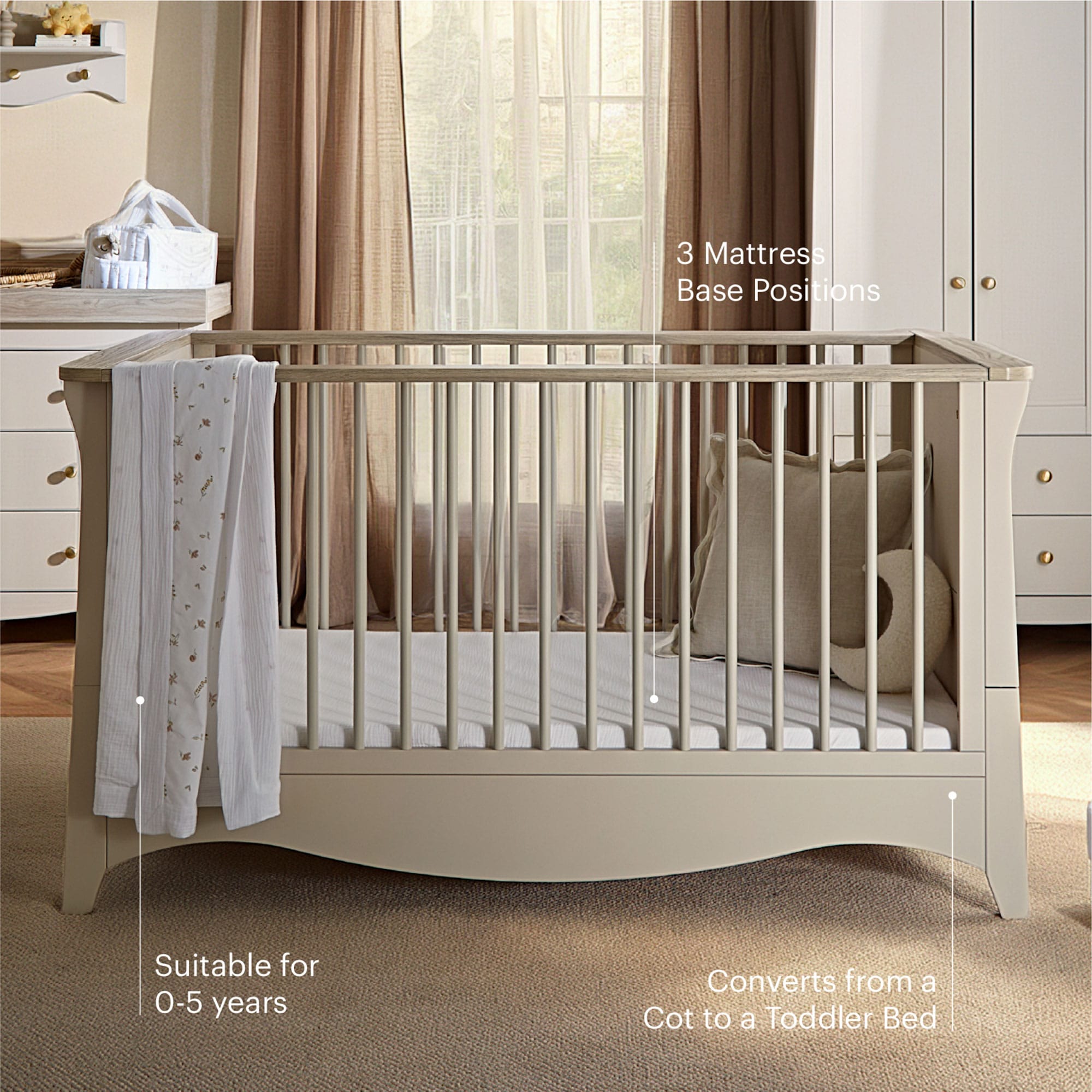 CuddleCo Clara 2 Piece Luxe Nursery Room Set in Cashmere/Ash Nursery Room Sets