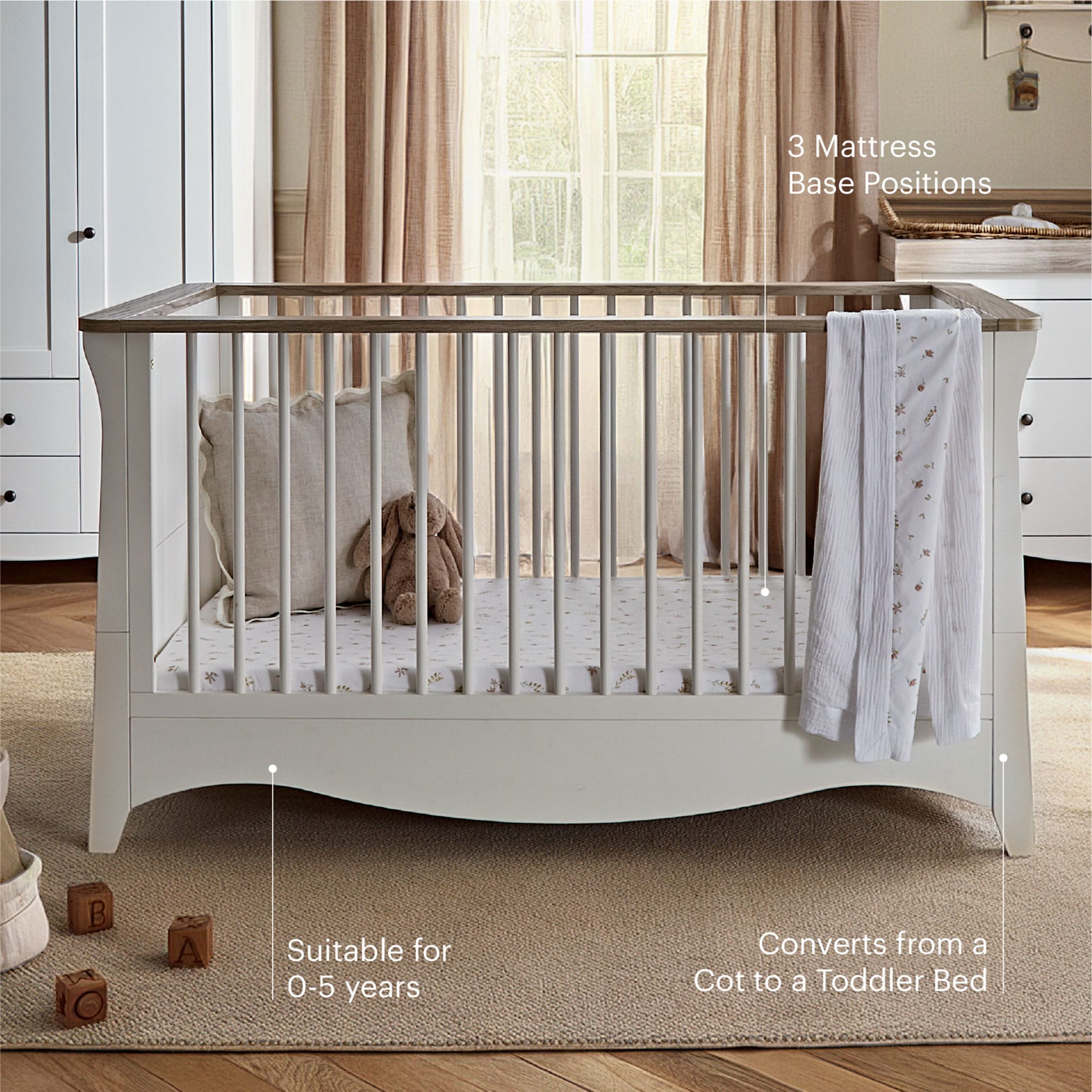 CuddleCo Clara 2 Piece Luxe Nursery Room Set in White/Ash Nursery Room Sets
