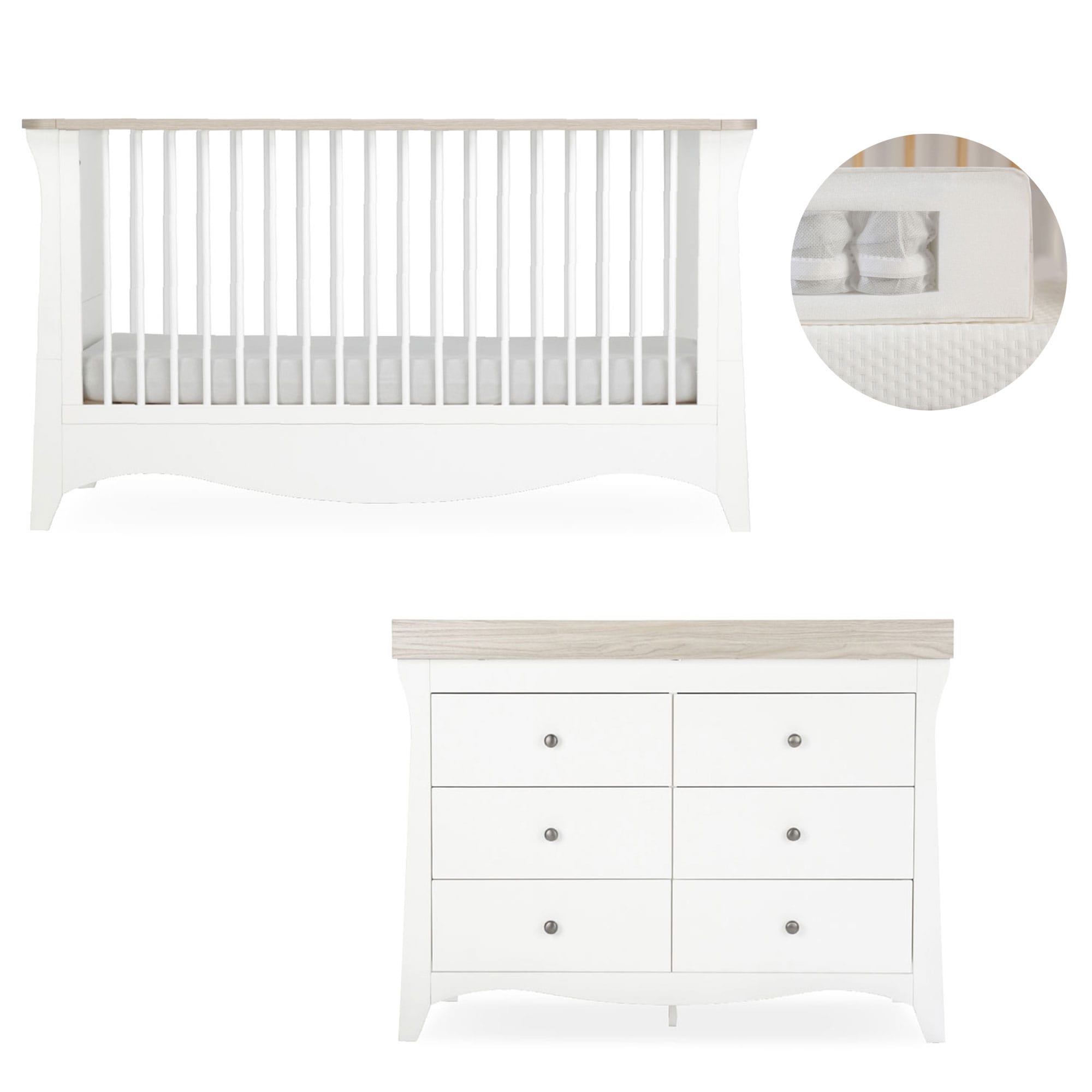 CuddleCo Clara 2 Piece Luxe Nursery Room Set in White/Ash Nursery Room Sets FRN/CUD/156101/PS 5060971156101