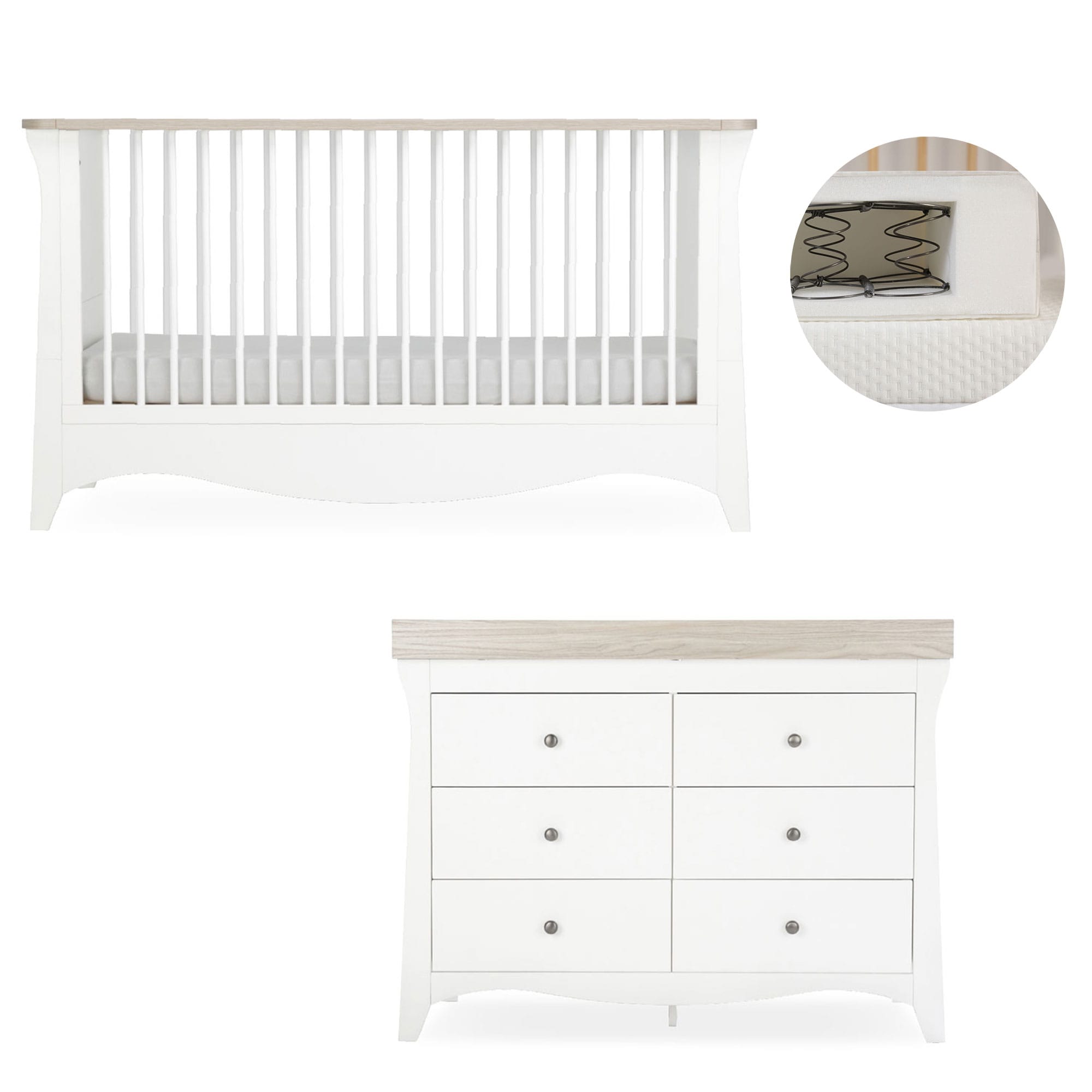 CuddleCo Clara 2 Piece Luxe Nursery Room Set in White/Ash Nursery Room Sets FRN/CUD/156101/SM 5060971156101
