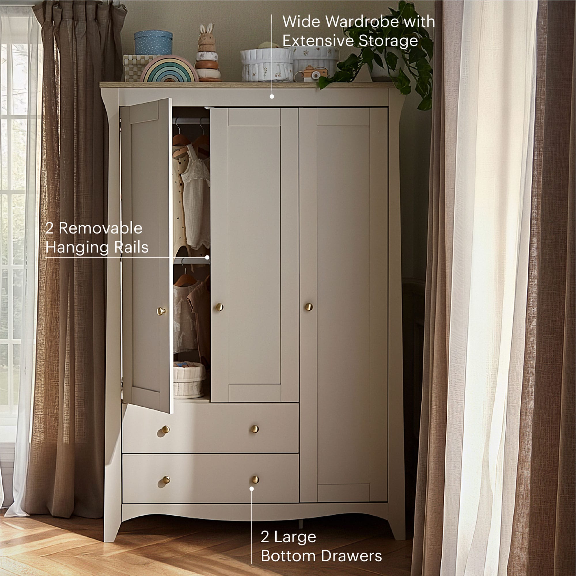 CuddleCo Clara 3 Piece Luxe Nursery Room Set in Cashmere/Ash Nursery Room Sets