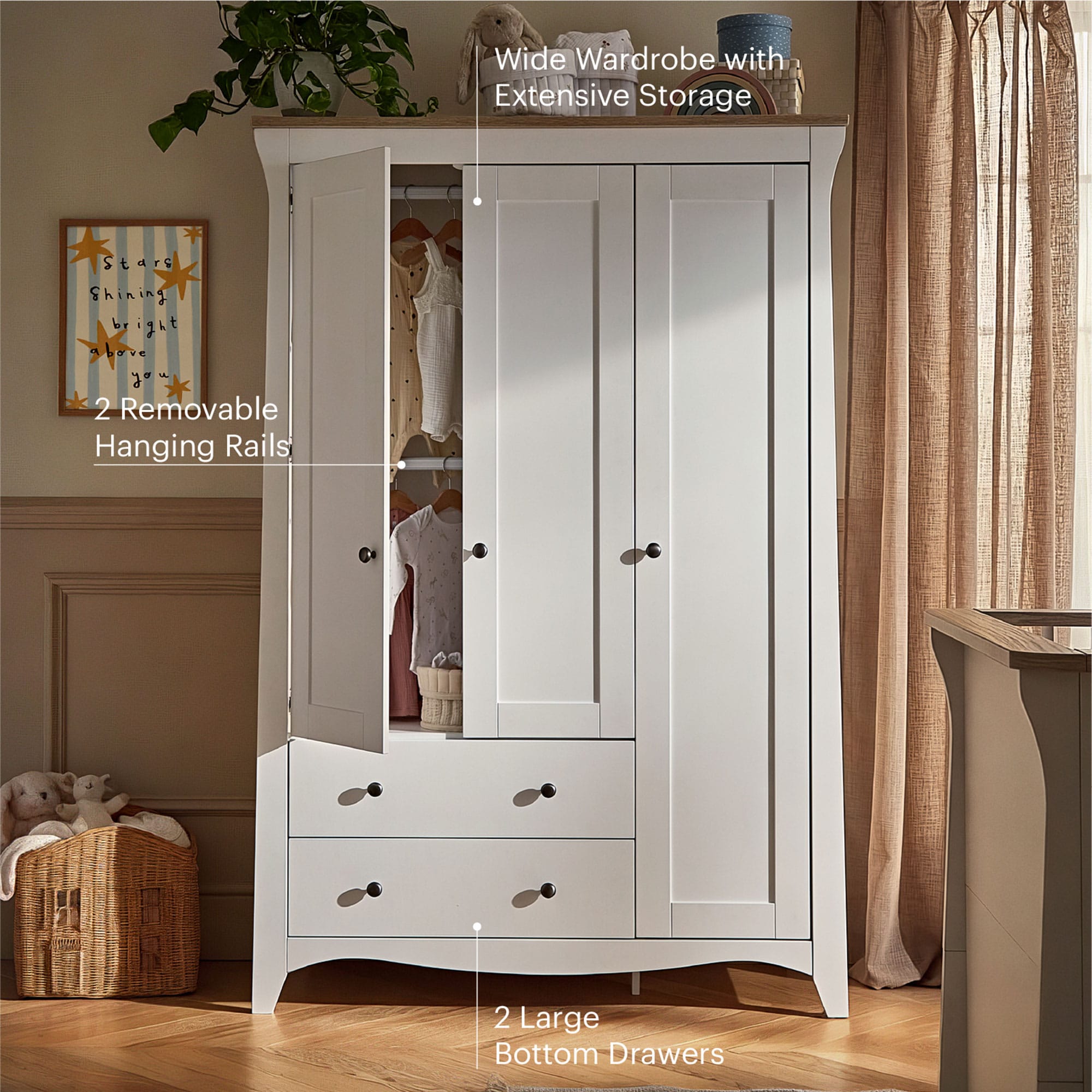 CuddleCo Clara 3 Piece Luxe Nursery Room Set in White/Ash Nursery Room Sets