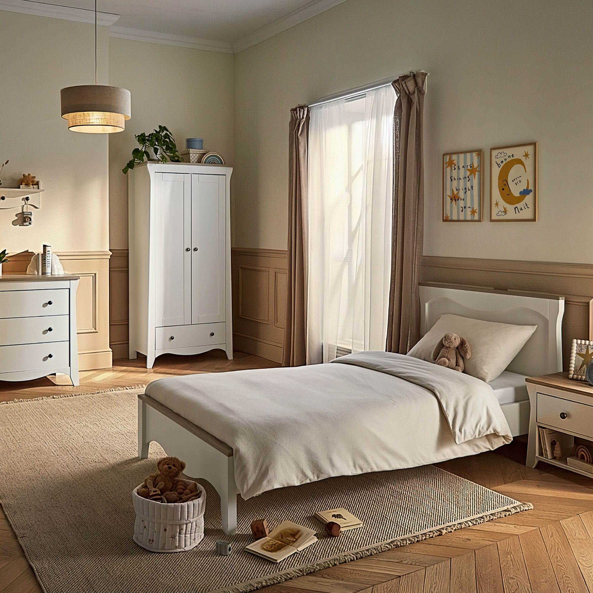 CuddleCo Clara 3 Piece Luxe Nursery Room Set in White/Ash Nursery Room Sets