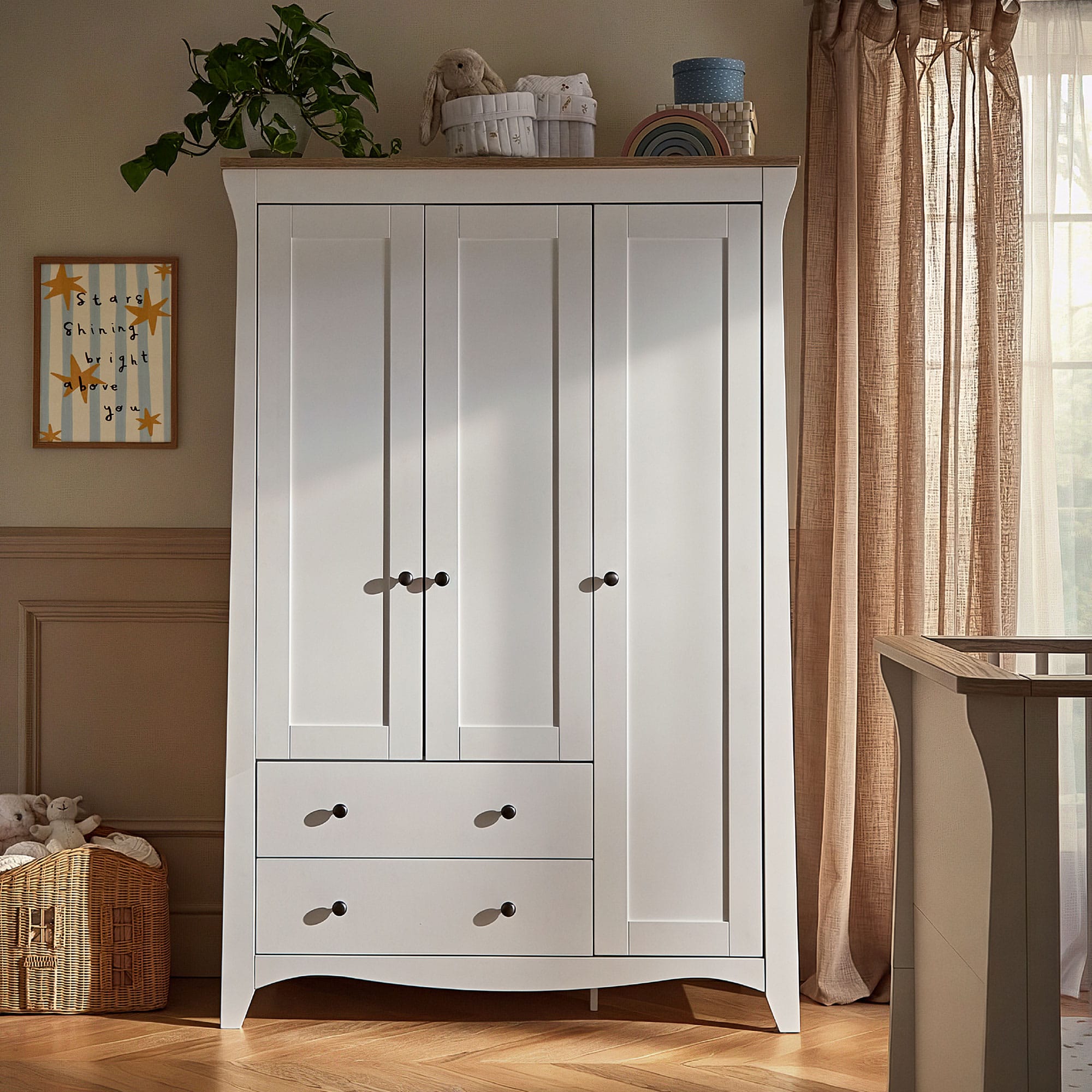 CuddleCo Clara 3 Piece Luxe Nursery Room Set in White/Ash Nursery Room Sets