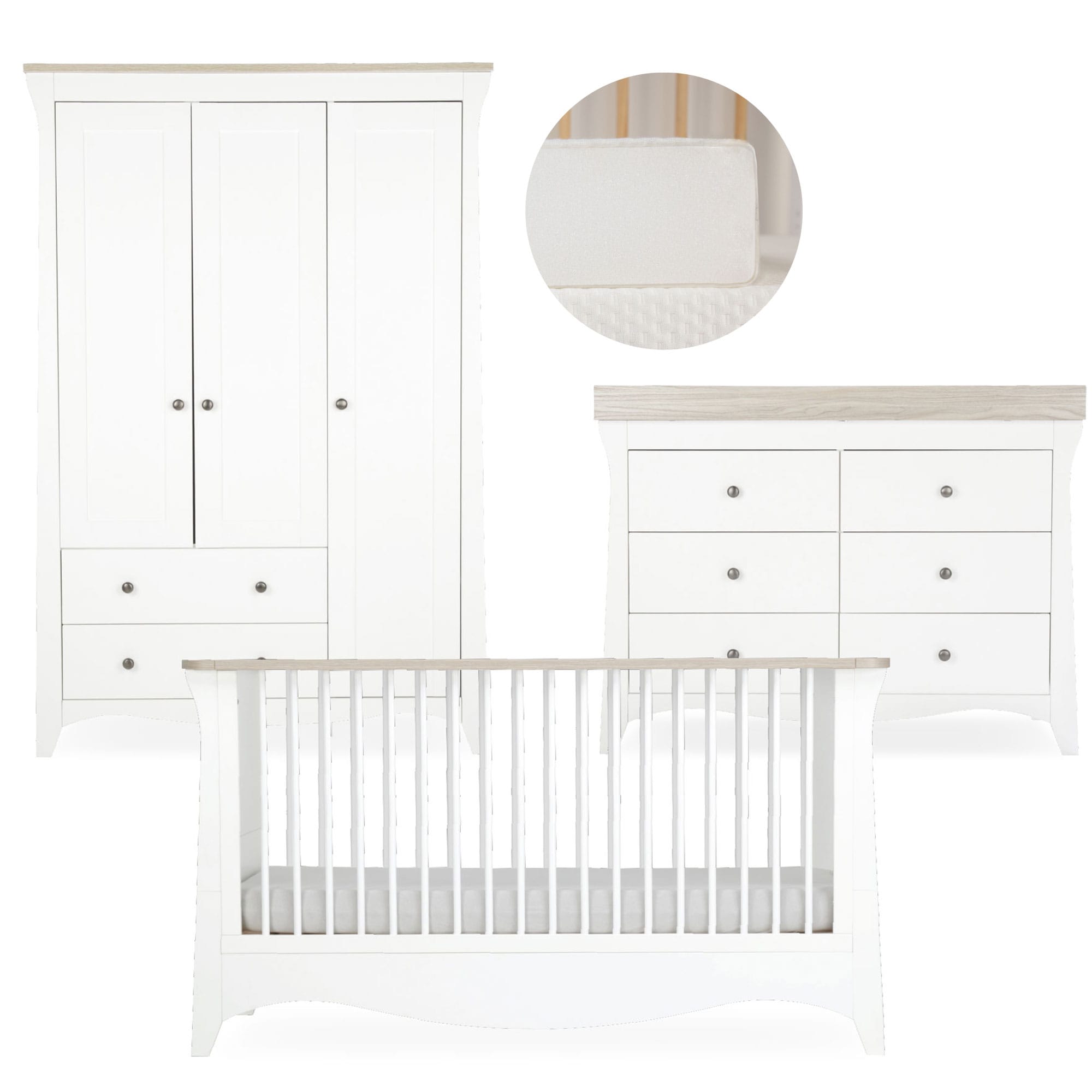 CuddleCo Clara 3 Piece Luxe Nursery Room Set in White/Ash Nursery Room Sets FRN/CUD/156095/FM 5060971156095
