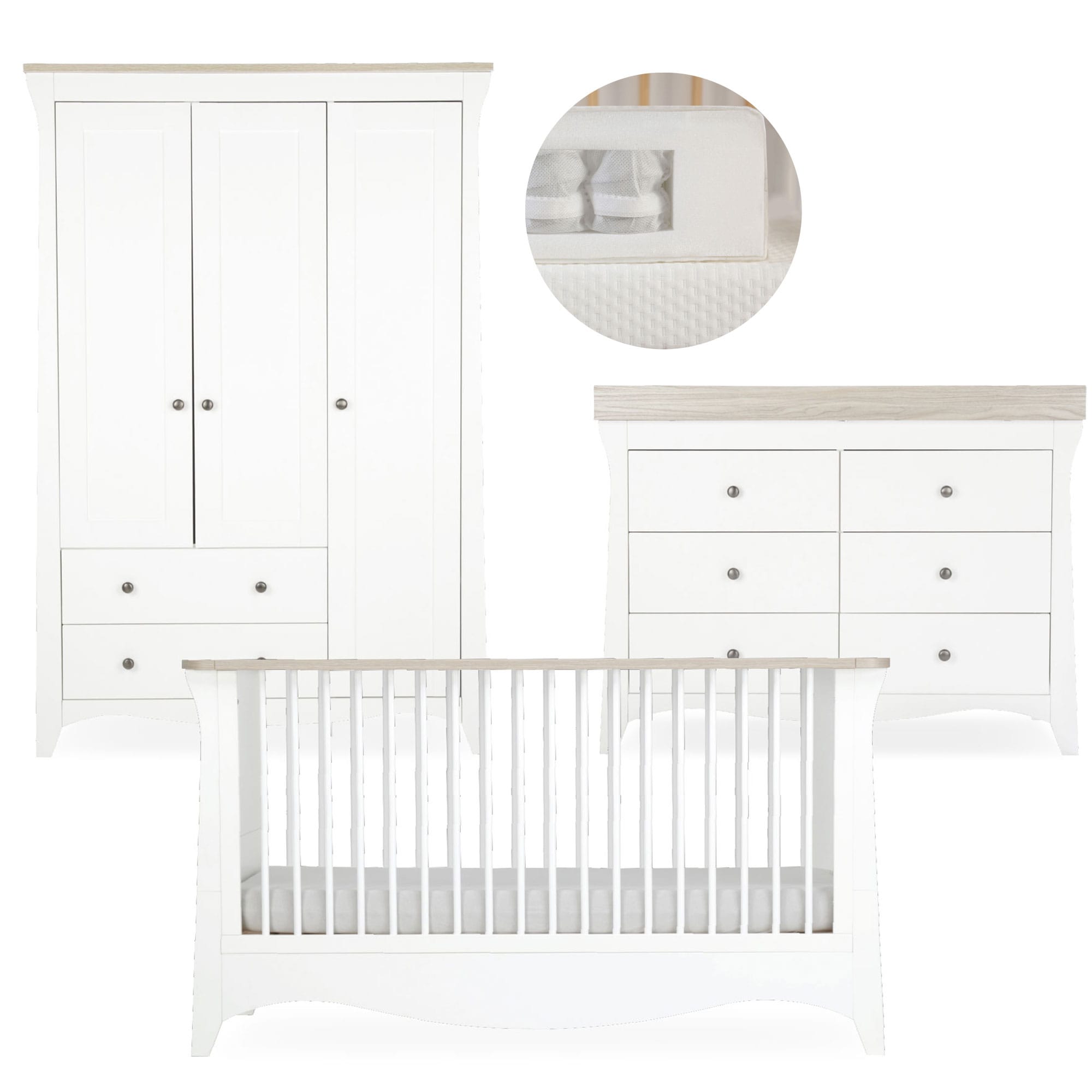 CuddleCo Clara 3 Piece Luxe Nursery Room Set in White/Ash Nursery Room Sets FRN/CUD/156095/PS 5060971156095