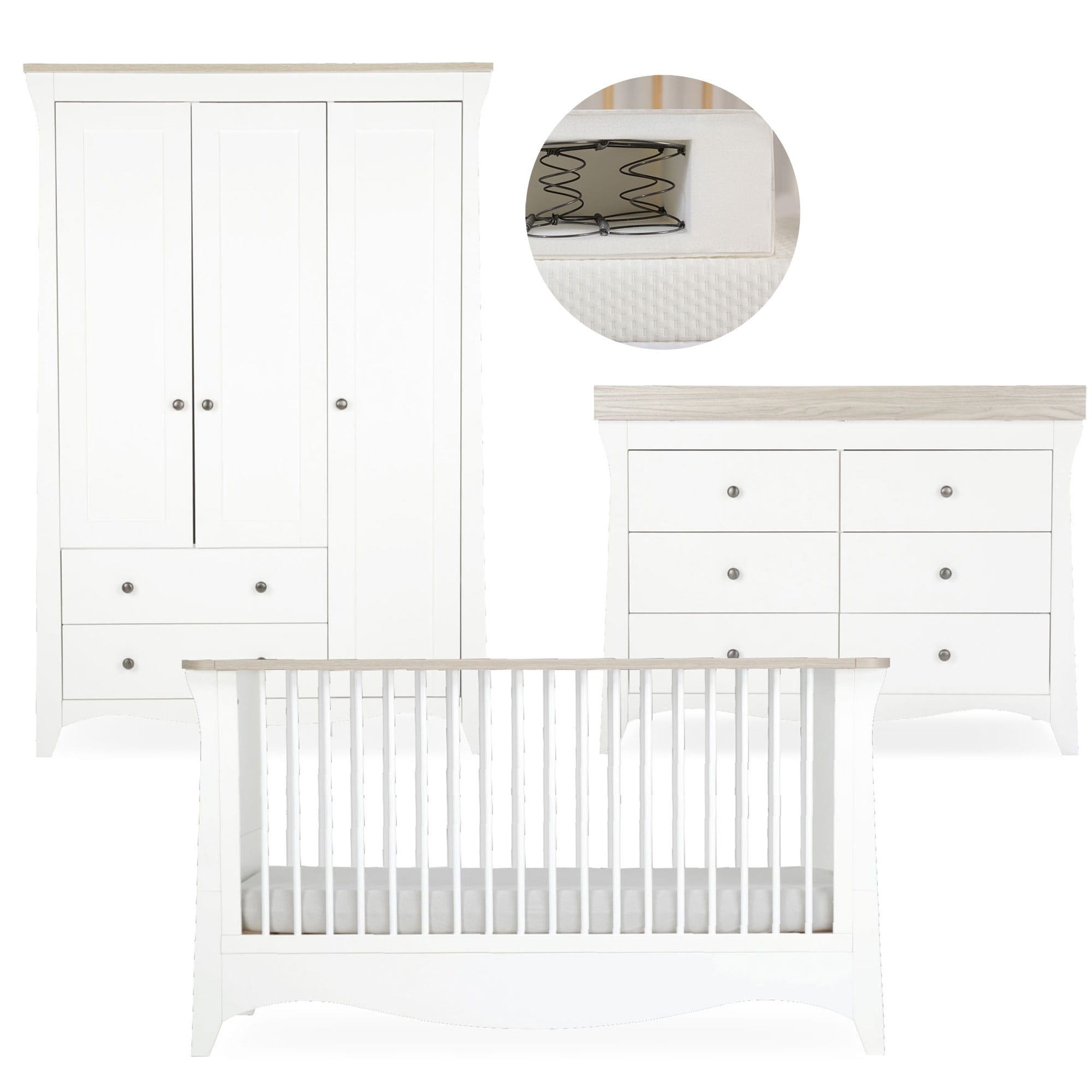 CuddleCo Clara 3 Piece Luxe Nursery Room Set in White/Ash Nursery Room Sets FRN/CUD/156095/SM 5060971156095