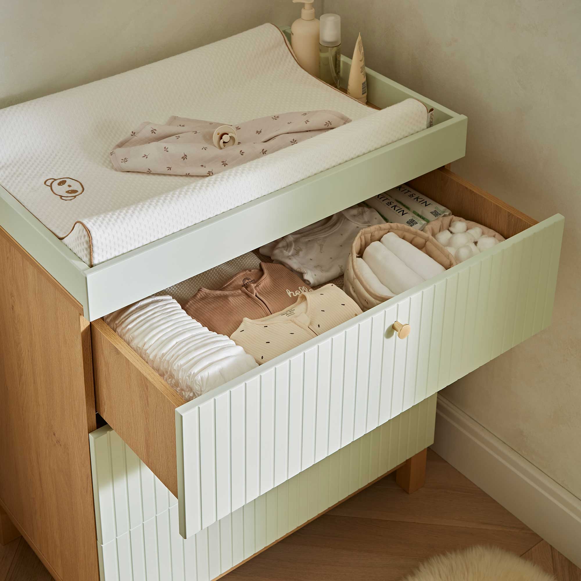 CuddleCo Remi 2 Piece Set in Oak/Green Nursery Room Sets