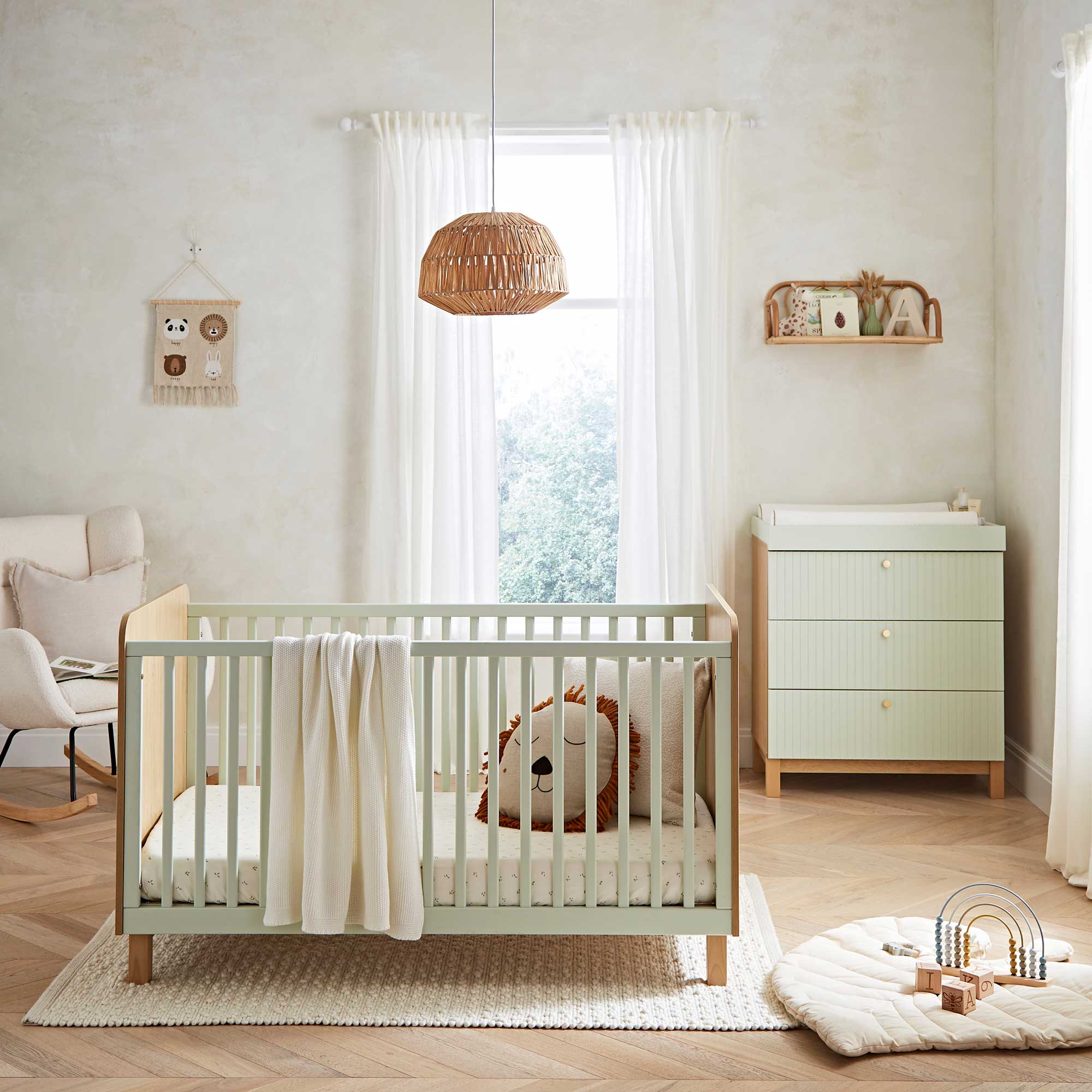 CuddleCo Remi 2 Piece Set in Oak/Green Nursery Room Sets