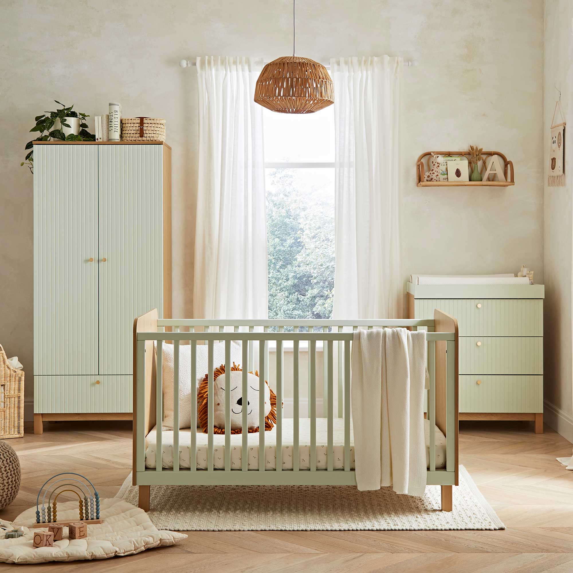 CuddleCo Remi 3 Piece Set in Oak/Green Nursery Room Sets