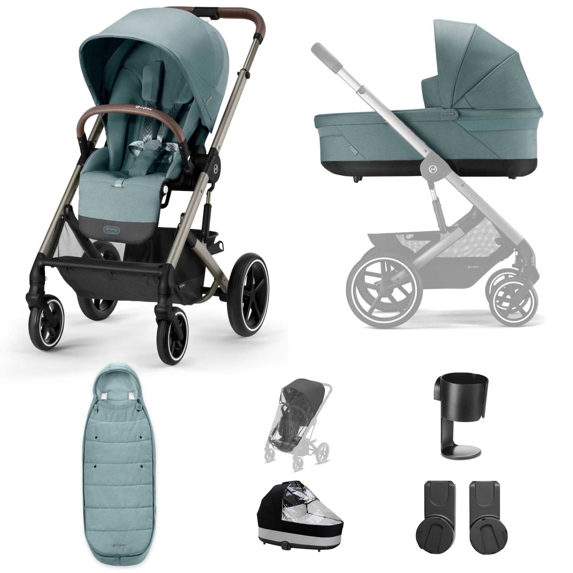 Cybex Balios S Lux Essential Bundle in Taupe/Sky Blue Baby Prams