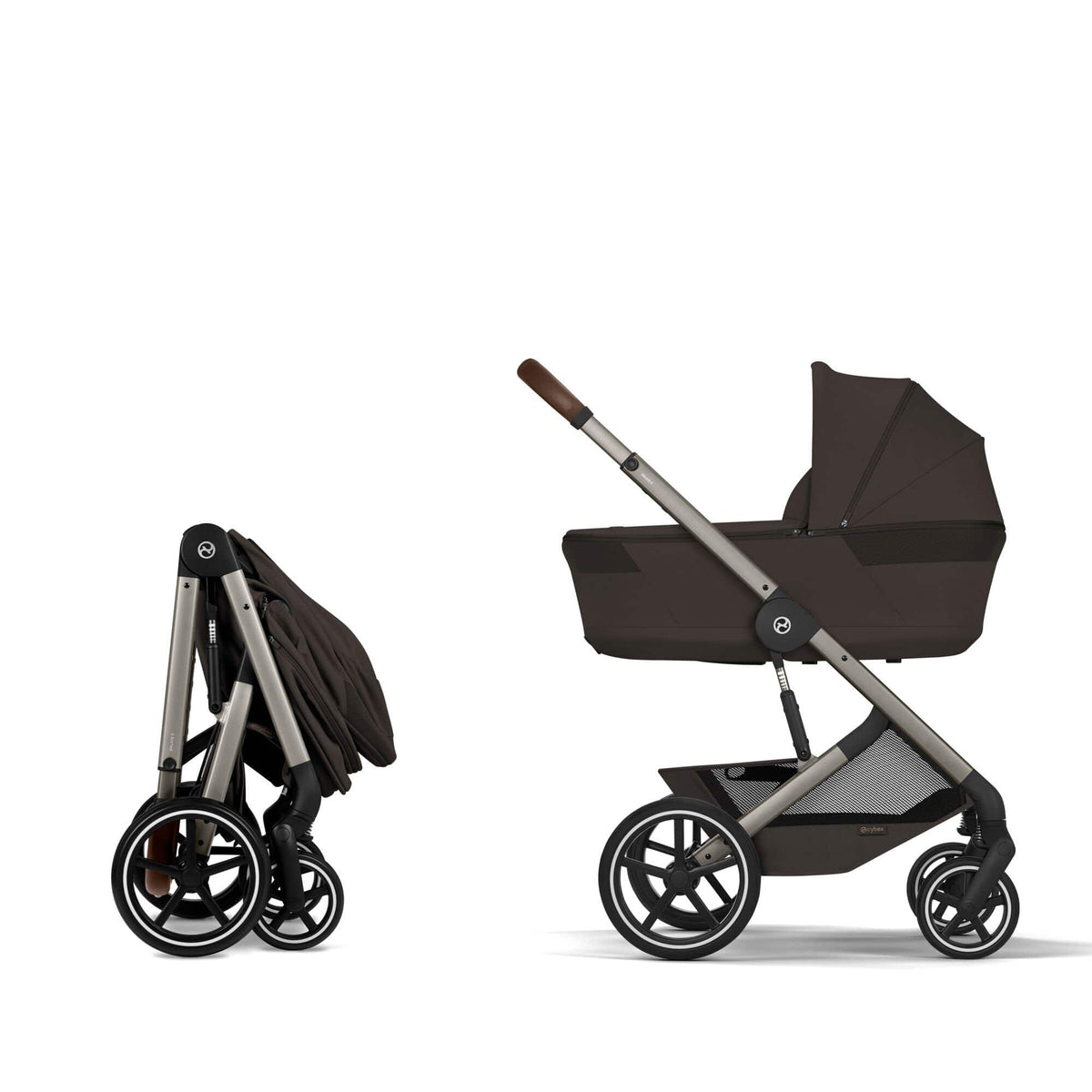 Cybex Balios S Lux Foldable Carrycot Accessory Bundle in Chocolate Brown Baby Prams