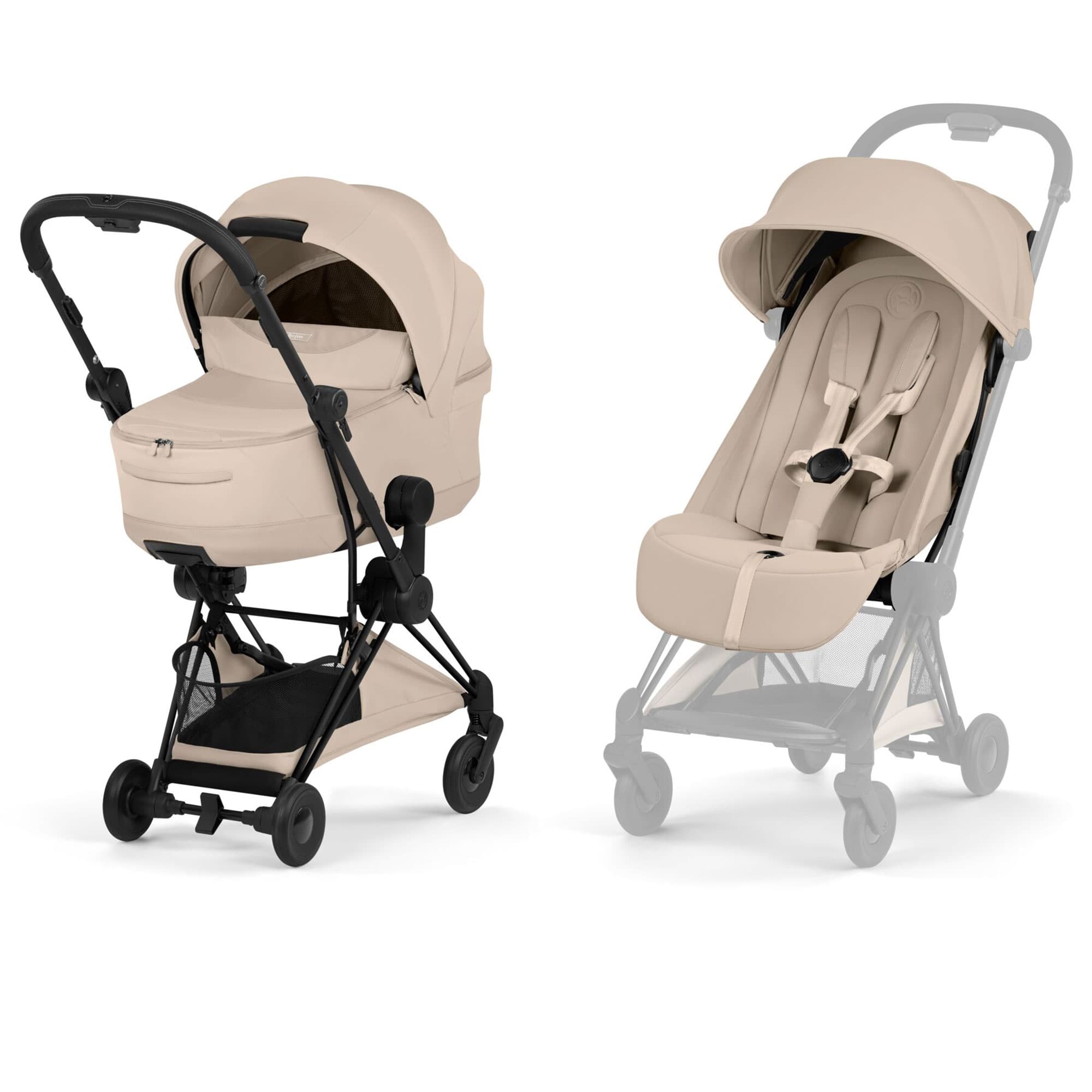 Cybex Coya Pushchair Set - Comfort Collection in Matt Black/Cozy Beige Baby Prams 526000191 4063846550302