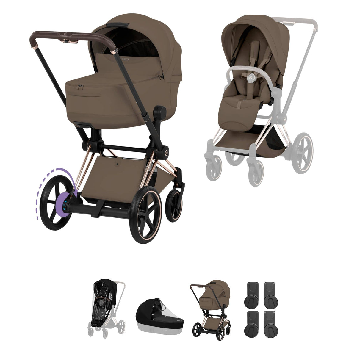 Cybex ePriam Pushchair Set - Style Collection in Coconut Brown Baby Prams 21827-RG-NUT-BRN 4063846590148