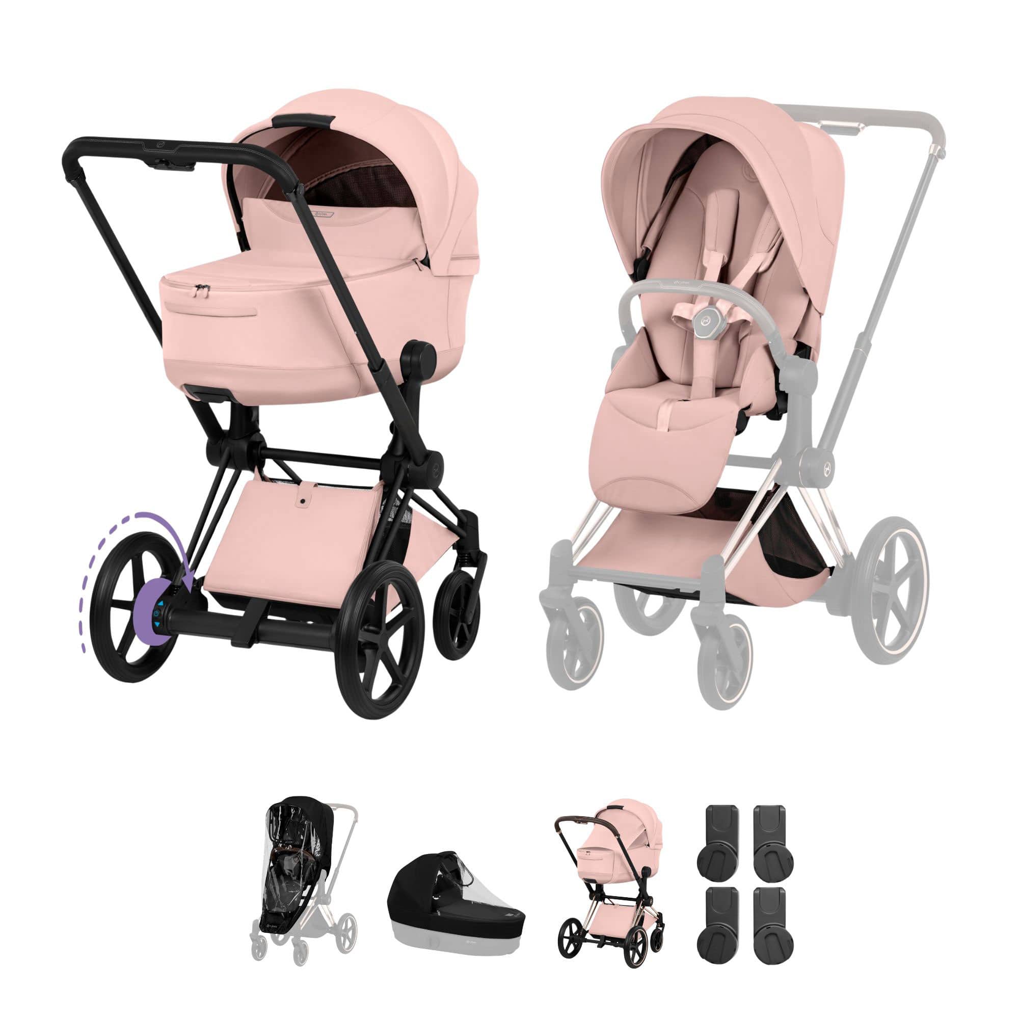 Cybex ePriam Pushchair Set - Style Collection in Peach Pink Baby Prams