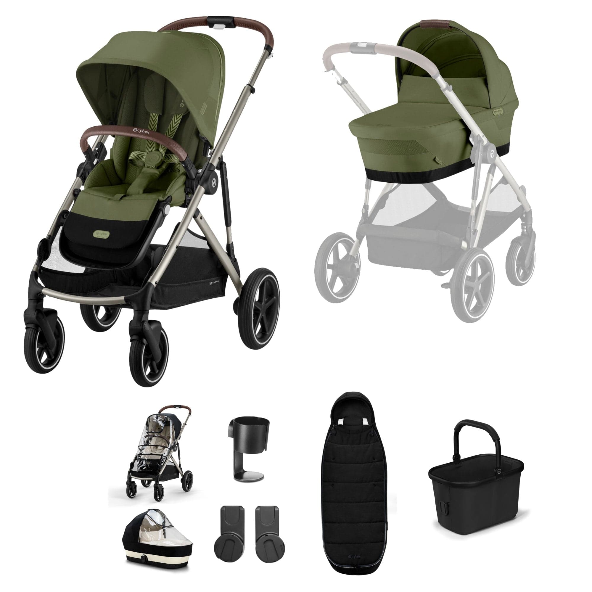 Cybex Gazelle S Essential Bundle in Taupe/Moss Green Baby Prams