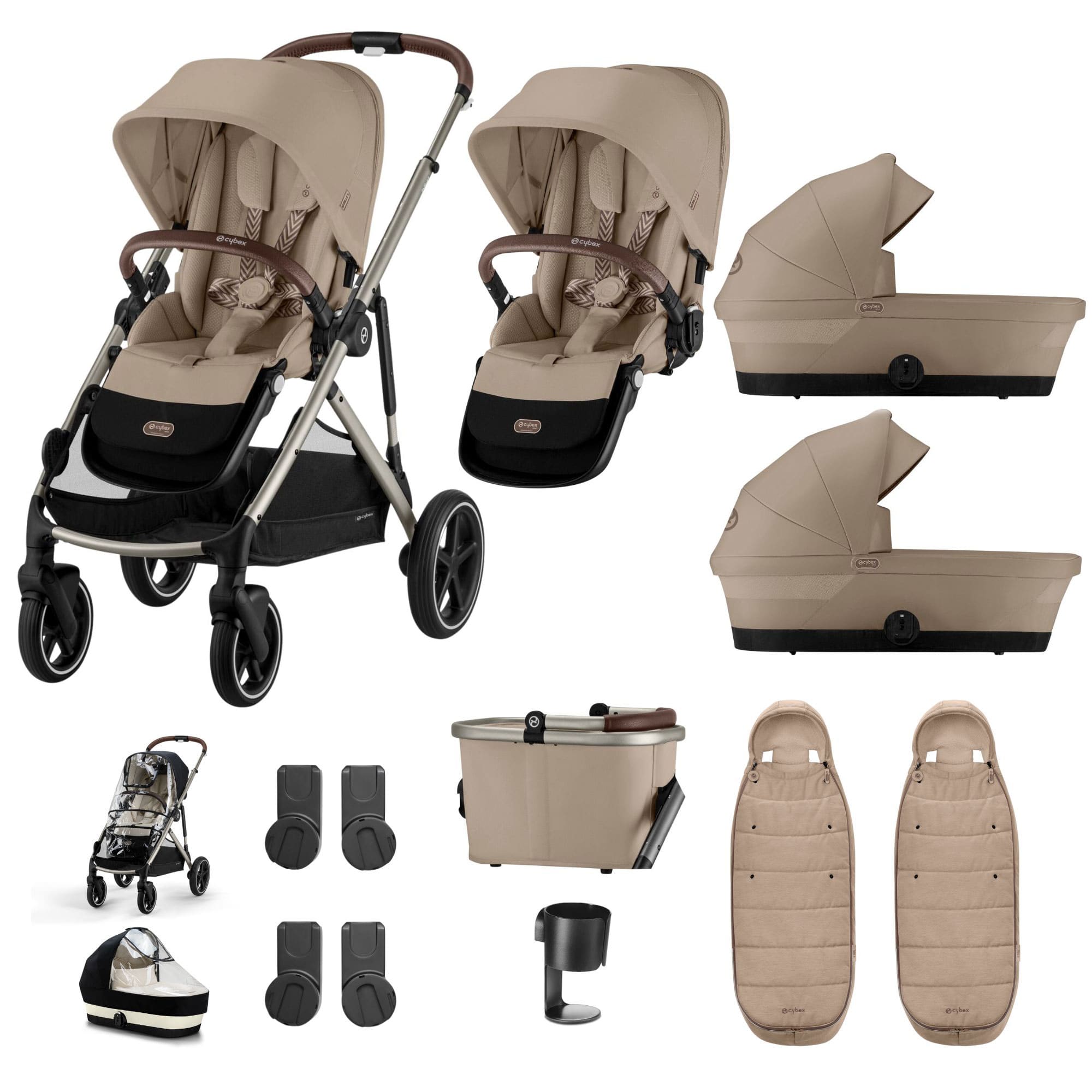 Cybex Gazelle S Twin Essential Pushchair Bundle in Almond Beige Double & Twin Prams 20369-TWN-ESS-ALM-2 4063846466047