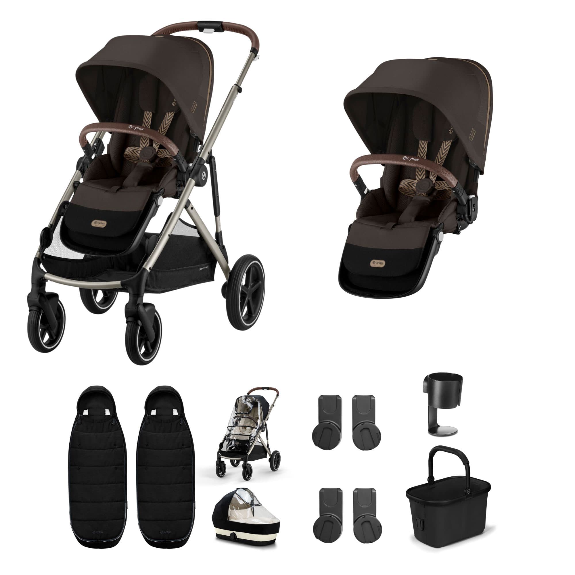 Cybex Gazelle S Twin Essential Pushchair Bundle in Chocolate Brown Double & Twin Prams 20367-TWN-ESS-CHO-1 4063846511662