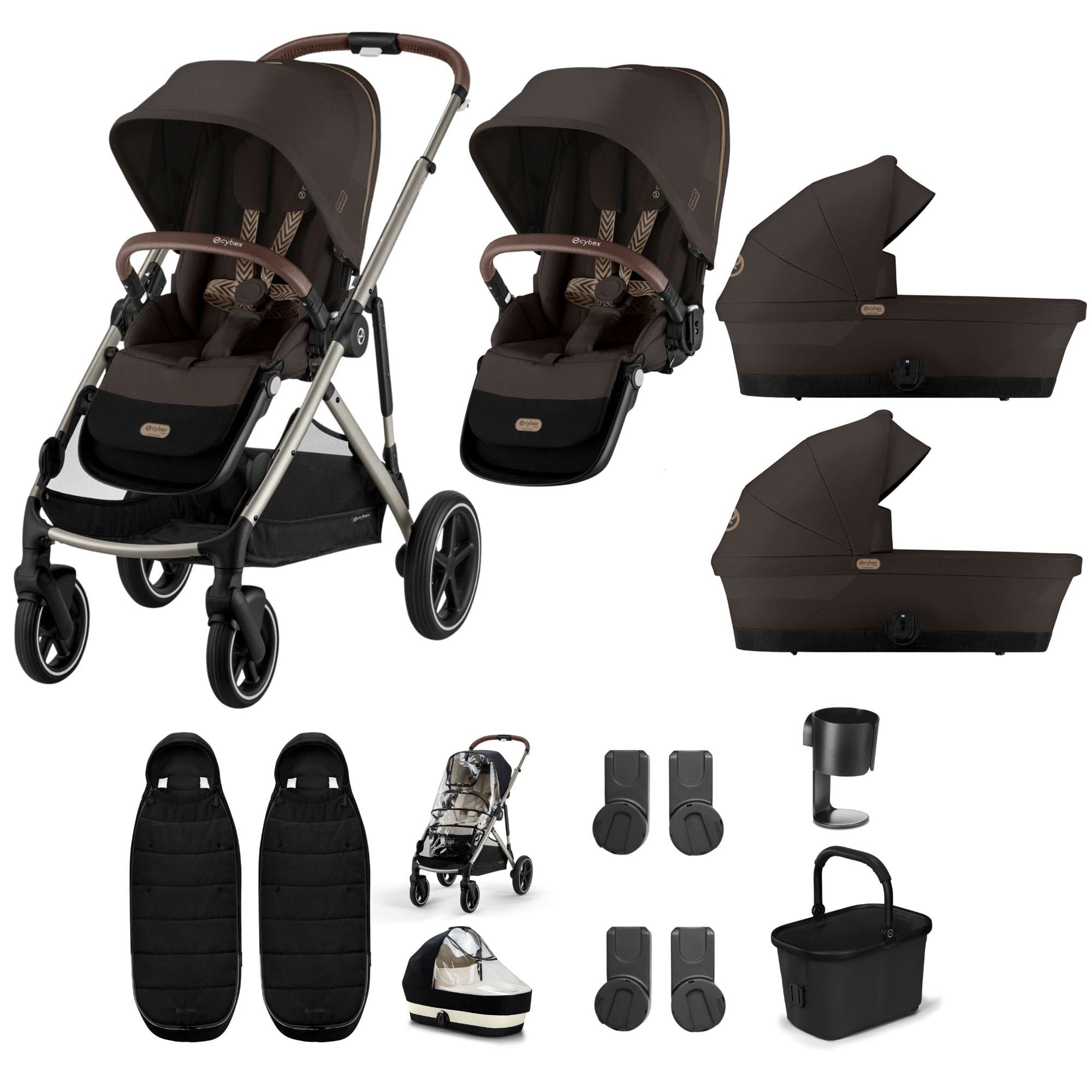 Cybex Gazelle S Twin Essential Pushchair Bundle in Chocolate Brown Double & Twin Prams 20369-TWN-ESS-CHO-2 4063846511662