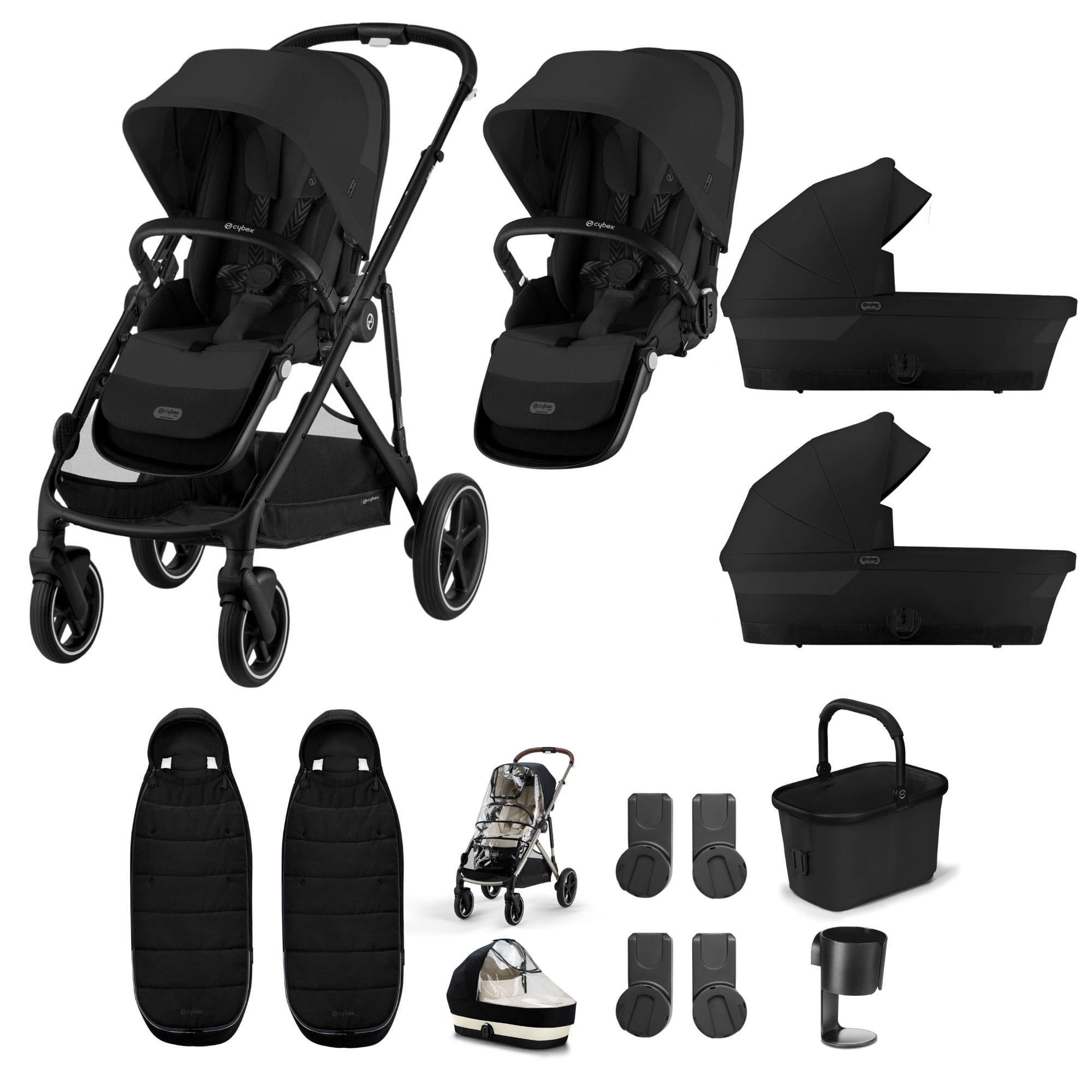 Cybex Gazelle S Twin Essential Pushchair Bundle in Moon Black Double & Twin Prams 20369-TWN-ESS-BLK-2 4063846465842