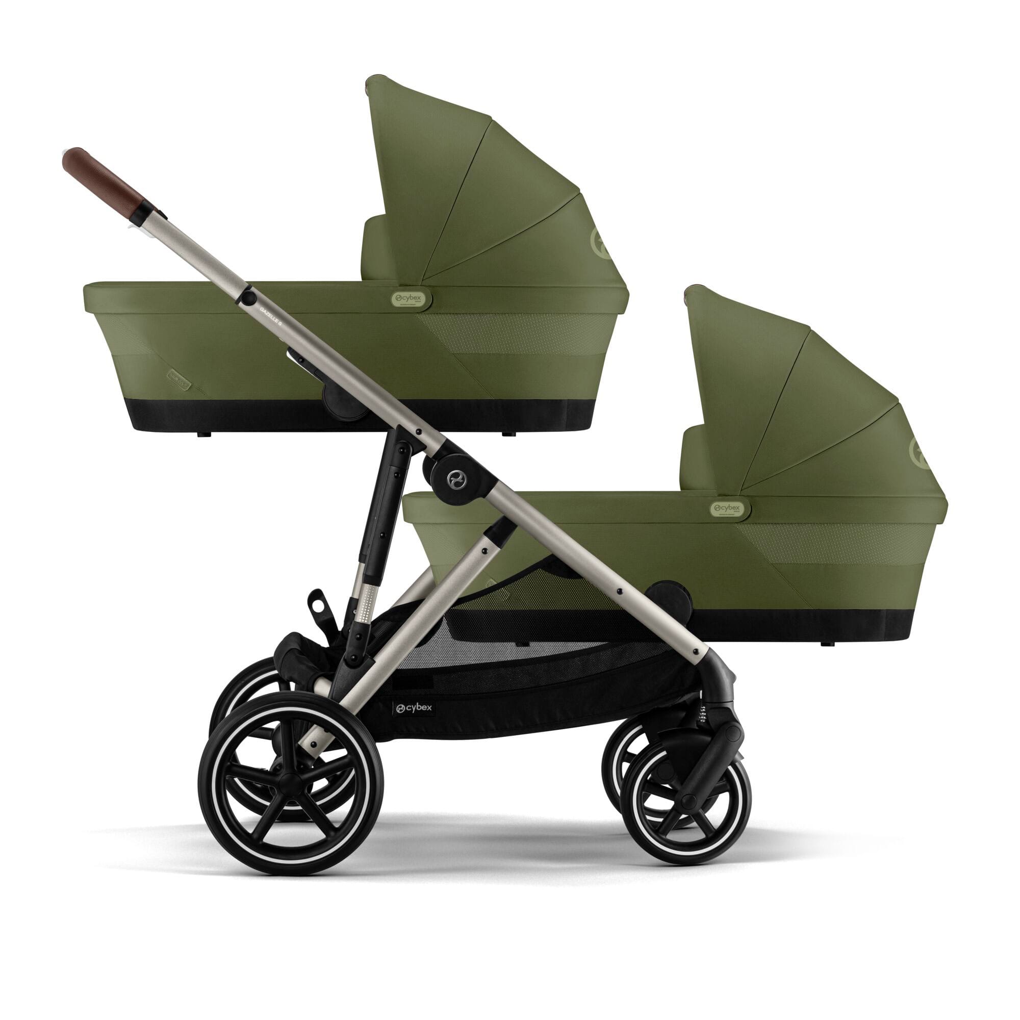 Cybex Gazelle S Twin Essential Pushchair Bundle in Moss Green Double & Twin Prams