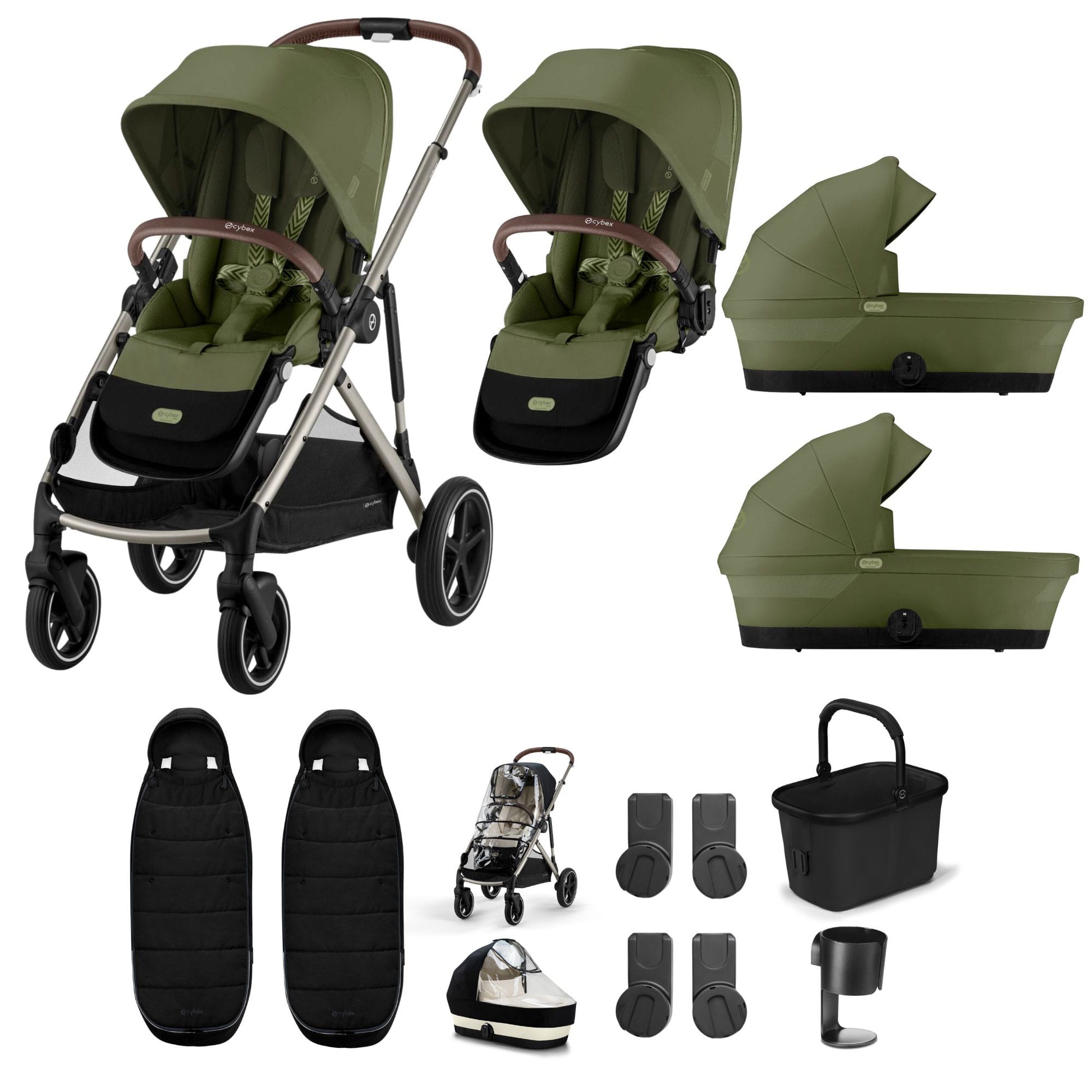 Cybex Gazelle S Twin Essential Pushchair Bundle in Moss Green Double & Twin Prams 20369-TWN-ESS-MSS-2 4063846511624