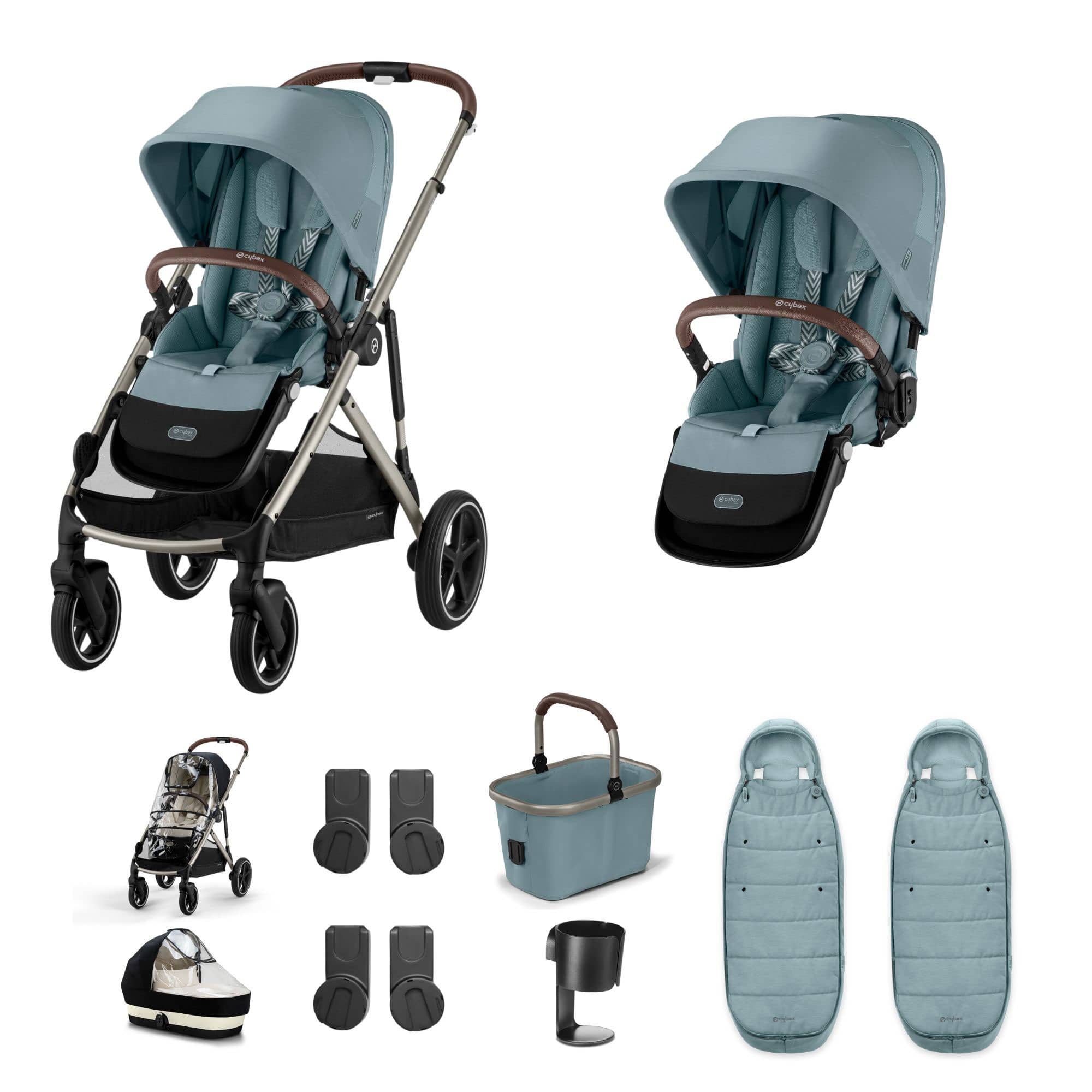 Cybex Gazelle S Twin Essential Pushchair Bundle in Stormy Blue Double & Twin Prams 20367-TWN-ESS-BLU-1 4063846465965