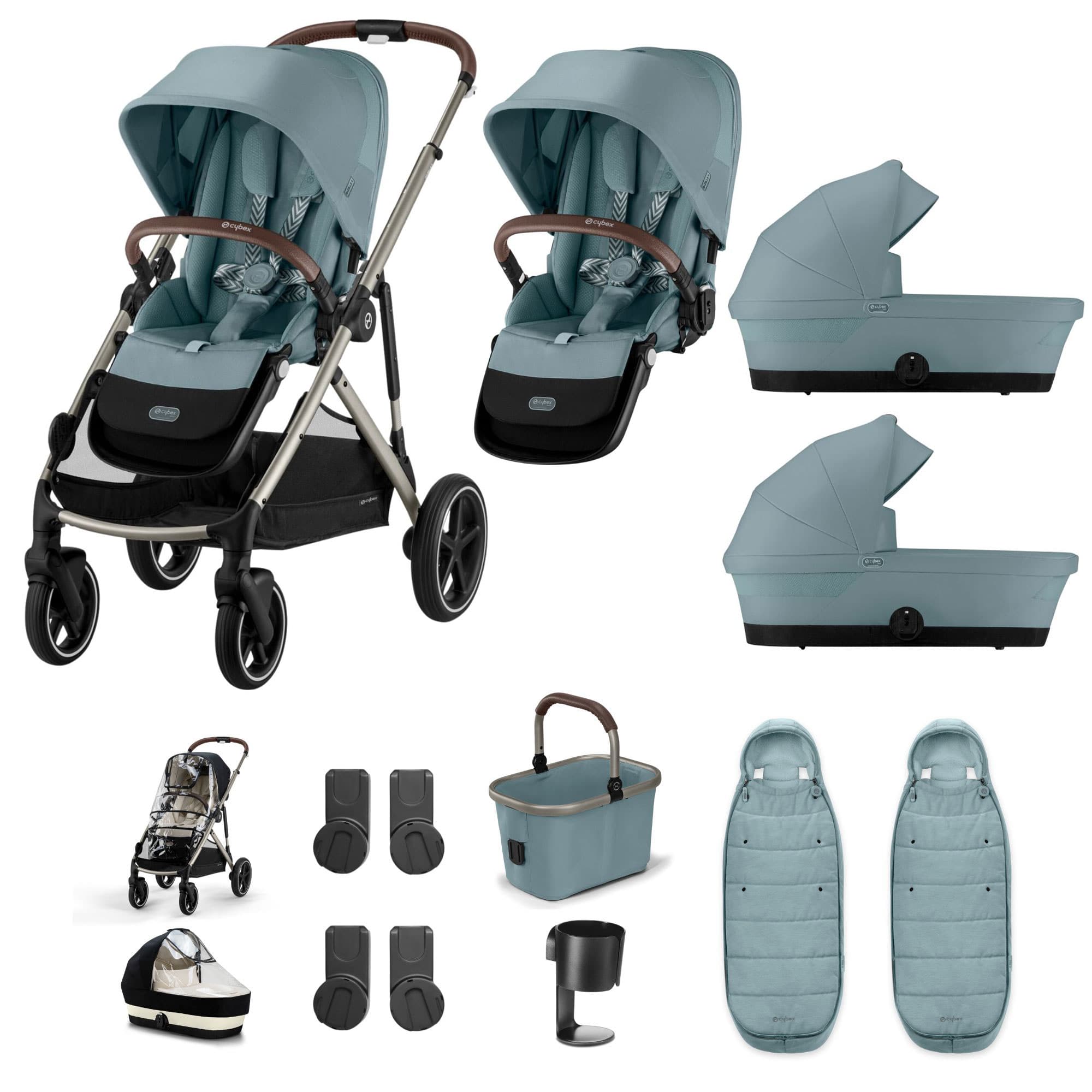 Cybex Gazelle S Twin Essential Pushchair Bundle in Stormy Blue Double & Twin Prams 20369-TWN-ESS-BLU-2 4063846465965