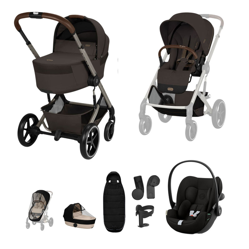 Cybex Balios S Lux Foldable Carrycot Travel System in Chocolate Brown