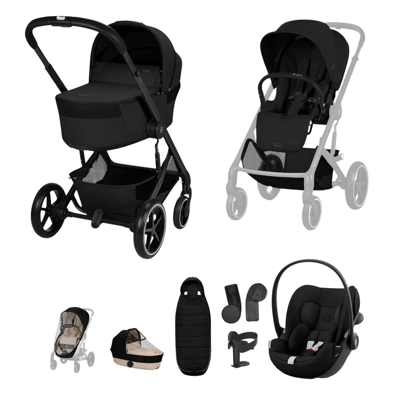 Cybex Balios S Lux Foldable Carrycot Travel System in Moon Black