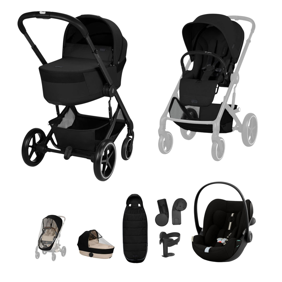 Cybex Balios S Lux Foldable Carrycot Travel System in Moon Black Travel Systems 23033-BAL-TVS-PLUS-BLK-1 4063846591633