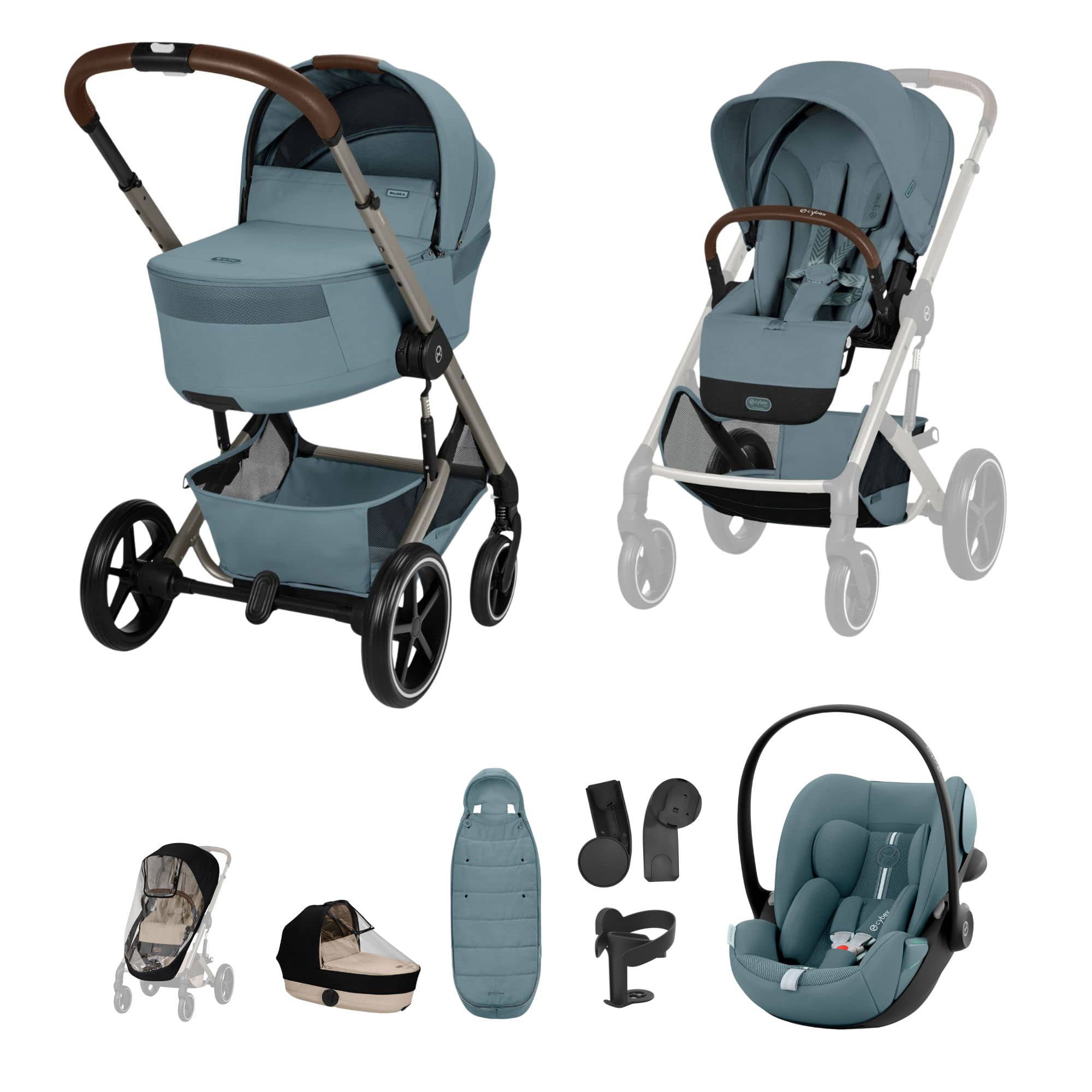 Cybex Balios S Lux Foldable Carrycot Travel System in Stormy Blue Travel Systems 23033-BAL-TVS-PLUS-STO-1 4063846591671
