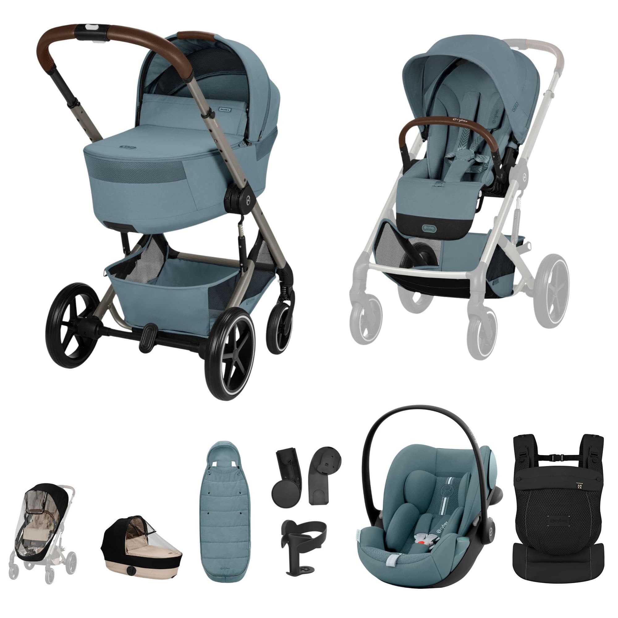 Cybex Balios S Lux Foldable Carrycot Travel System in Stormy Blue Travel Systems 23033-BAL-TVS-PLUS-STO-2 4063846591671