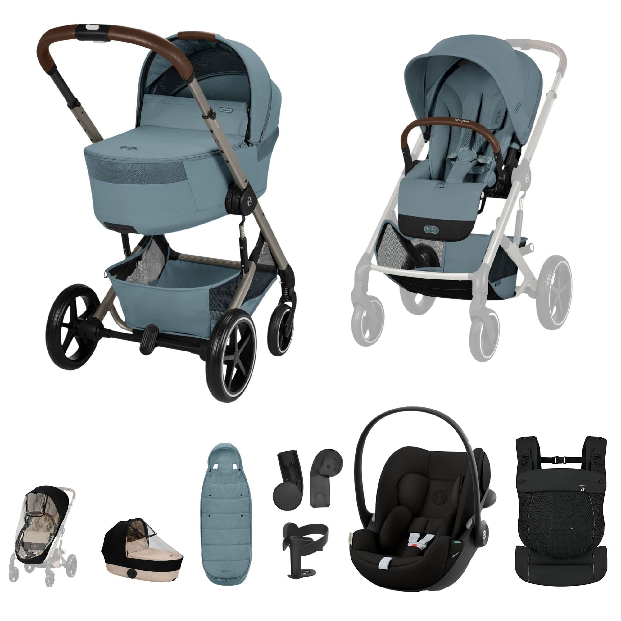 Cybex Balios S Lux Foldable Carrycot Travel System in Stormy Blue Travel Systems 23033-BAL-TVS-STO-2 4063846591671