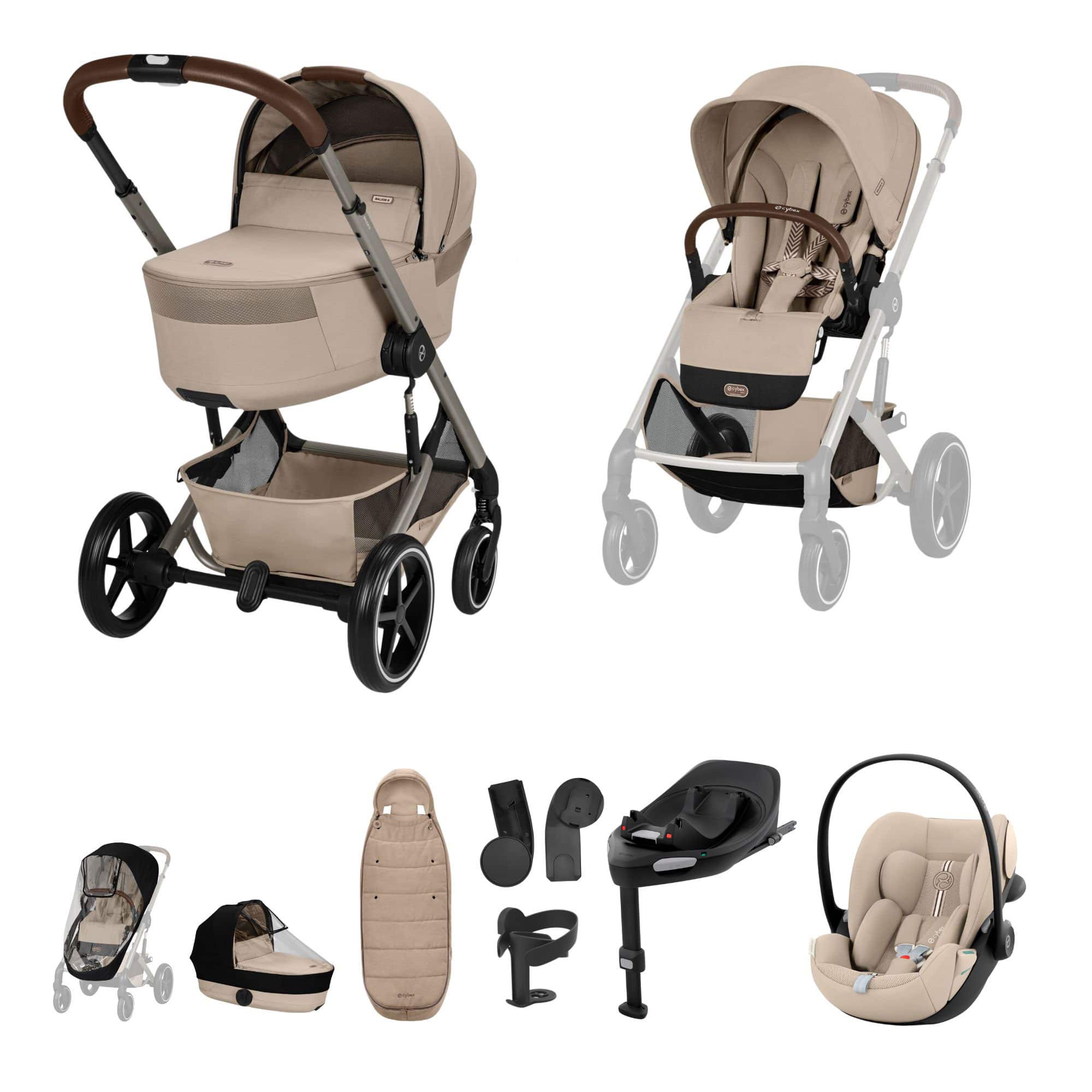 Cybex Balios S Lux Foldable Carrycot Ultimate Travel System in Almond Beige Travel Systems 23053-BAL-ULT-PLUS-ALM-1 4063846591718