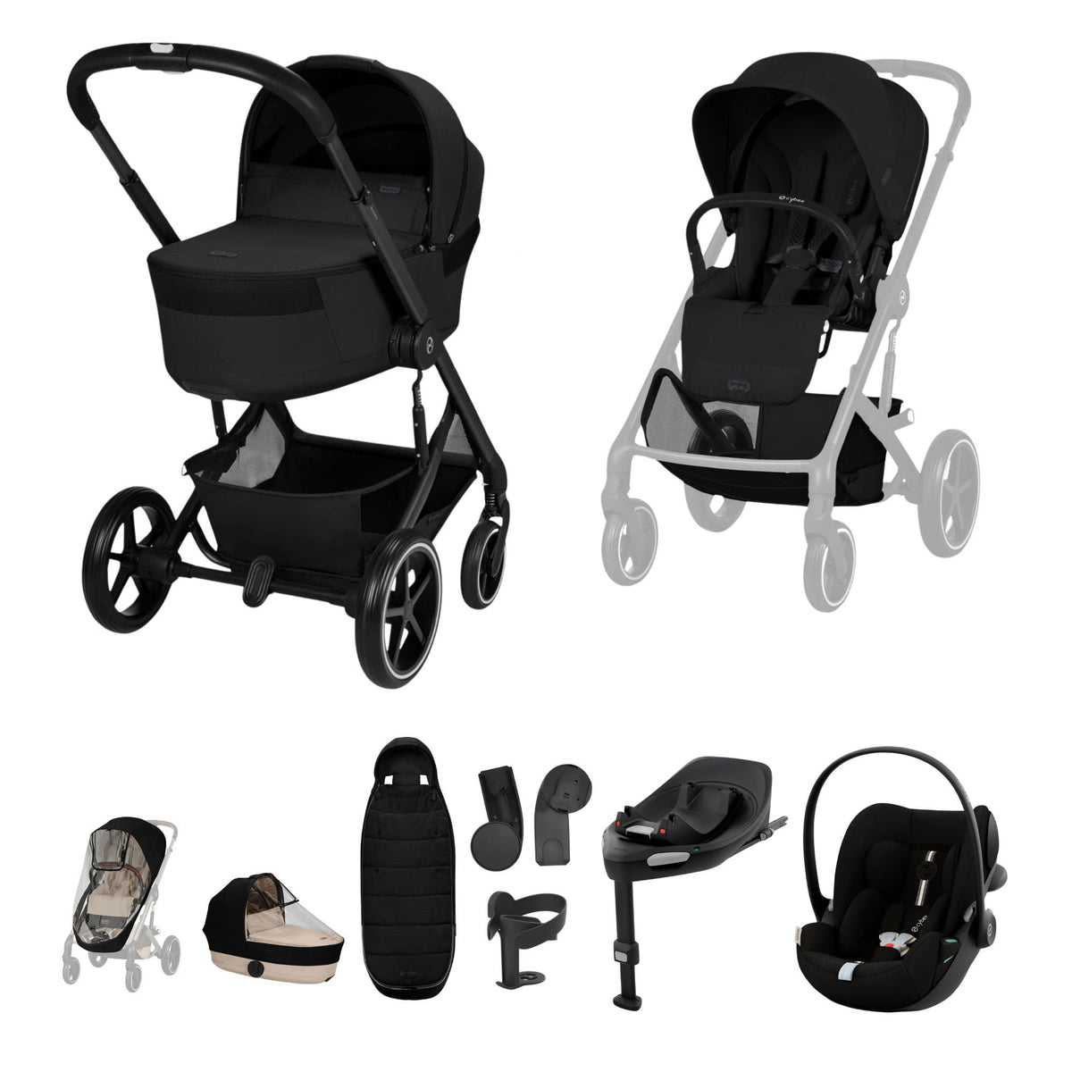 Cybex Balios S Lux Foldable Carrycot Ultimate Travel System in Moon Black Travel Systems 23053-BAL-ULT-PLUS-BLK-1 4063846591633