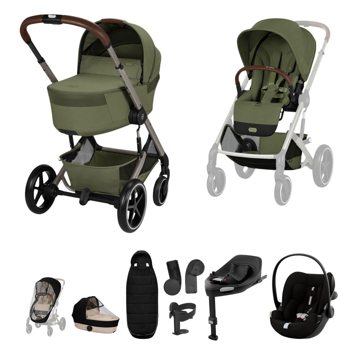 Cybex Balios S Lux Foldable Carrycot Ultimate Travel System in Moss Green Travel Systems 23053-BAL-ULT-PLUS-MOS-1 4063846591756