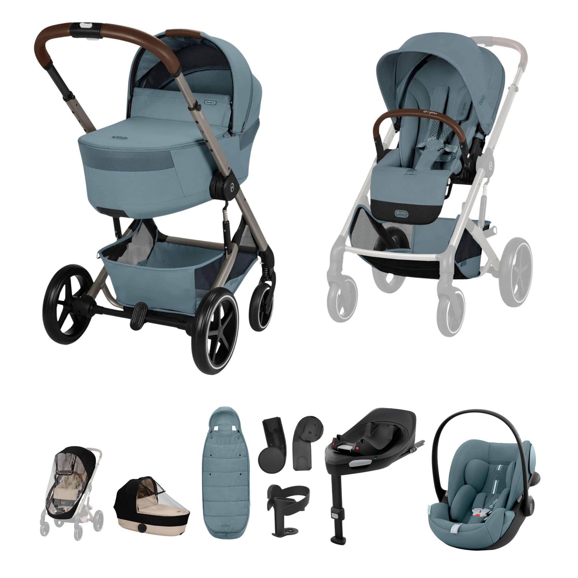 Cybex Balios S Lux Foldable Carrycot Ultimate Travel System in Stormy Blue Travel Systems 23053-BAL-ULT-PLUS-STO-1 4063846591671