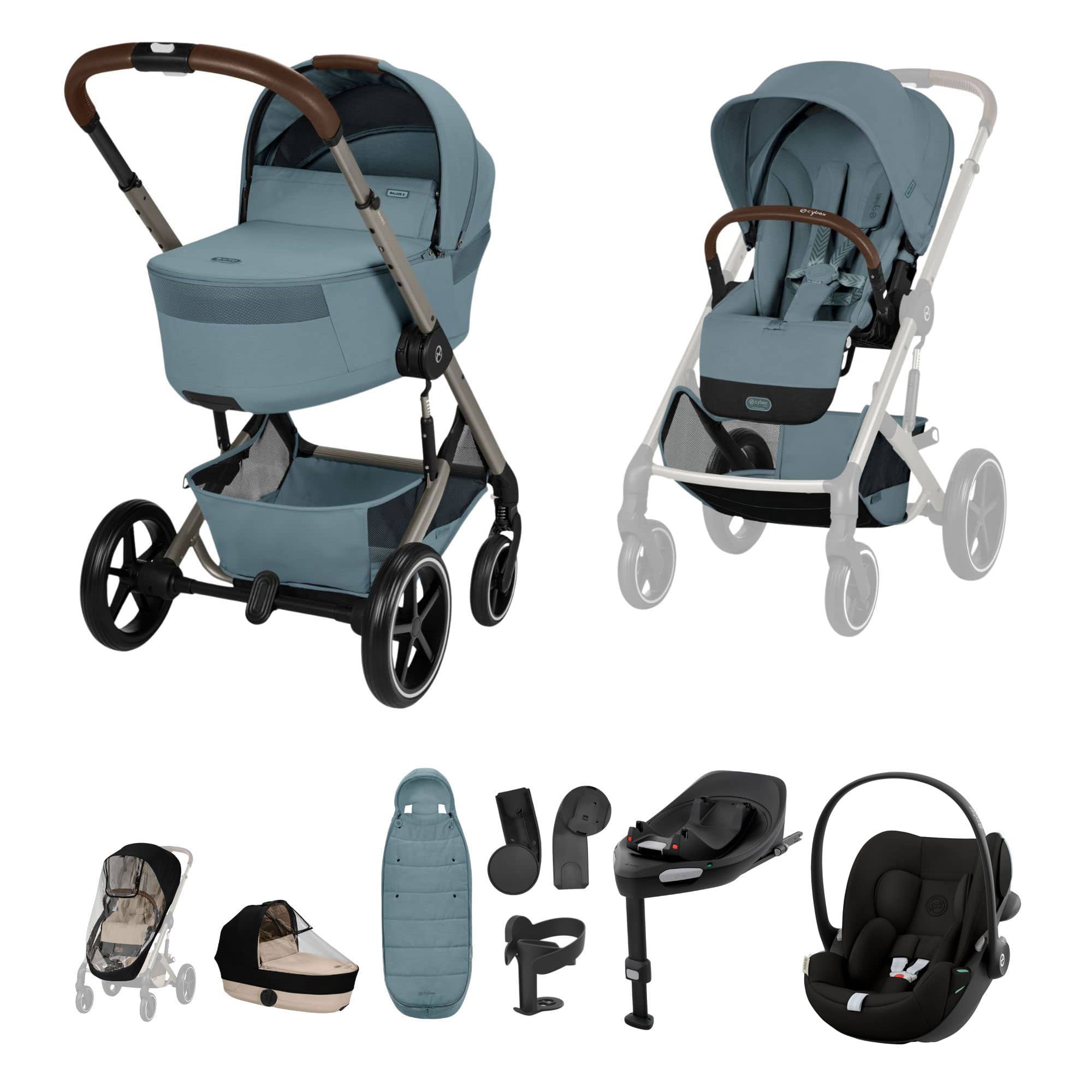 Cybex Balios S Lux Foldable Carrycot Ultimate Travel System in Stormy Blue Travel Systems 23053-BAL-ULT-STO-1 4063846591671